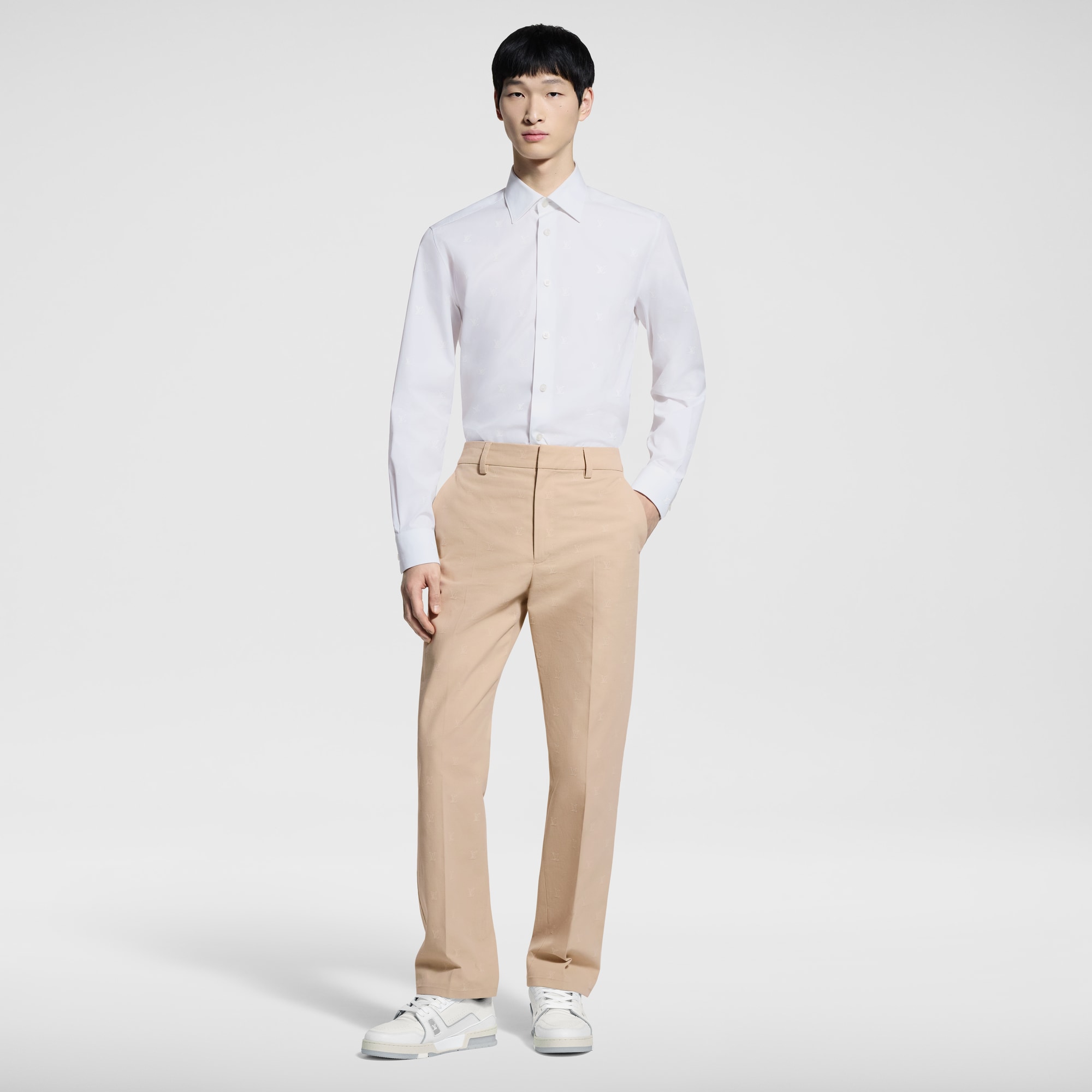 LV Blason Printed Long-Sleeved Cotton Shirt  in Men