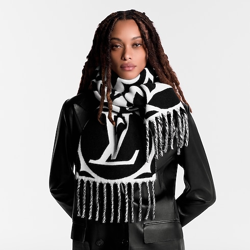 LV Medallion Scarf cropped worn view
