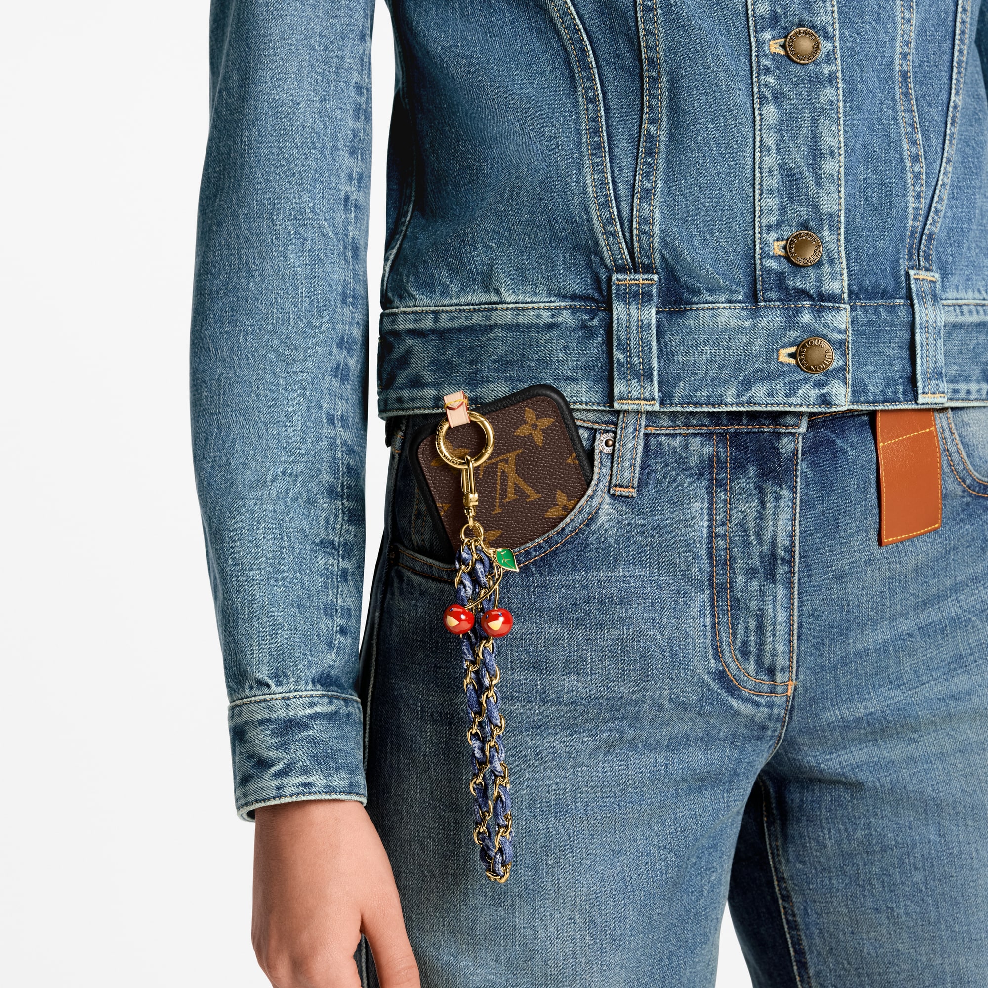 LV x TM Denim Cerise Phone Holder . in Women