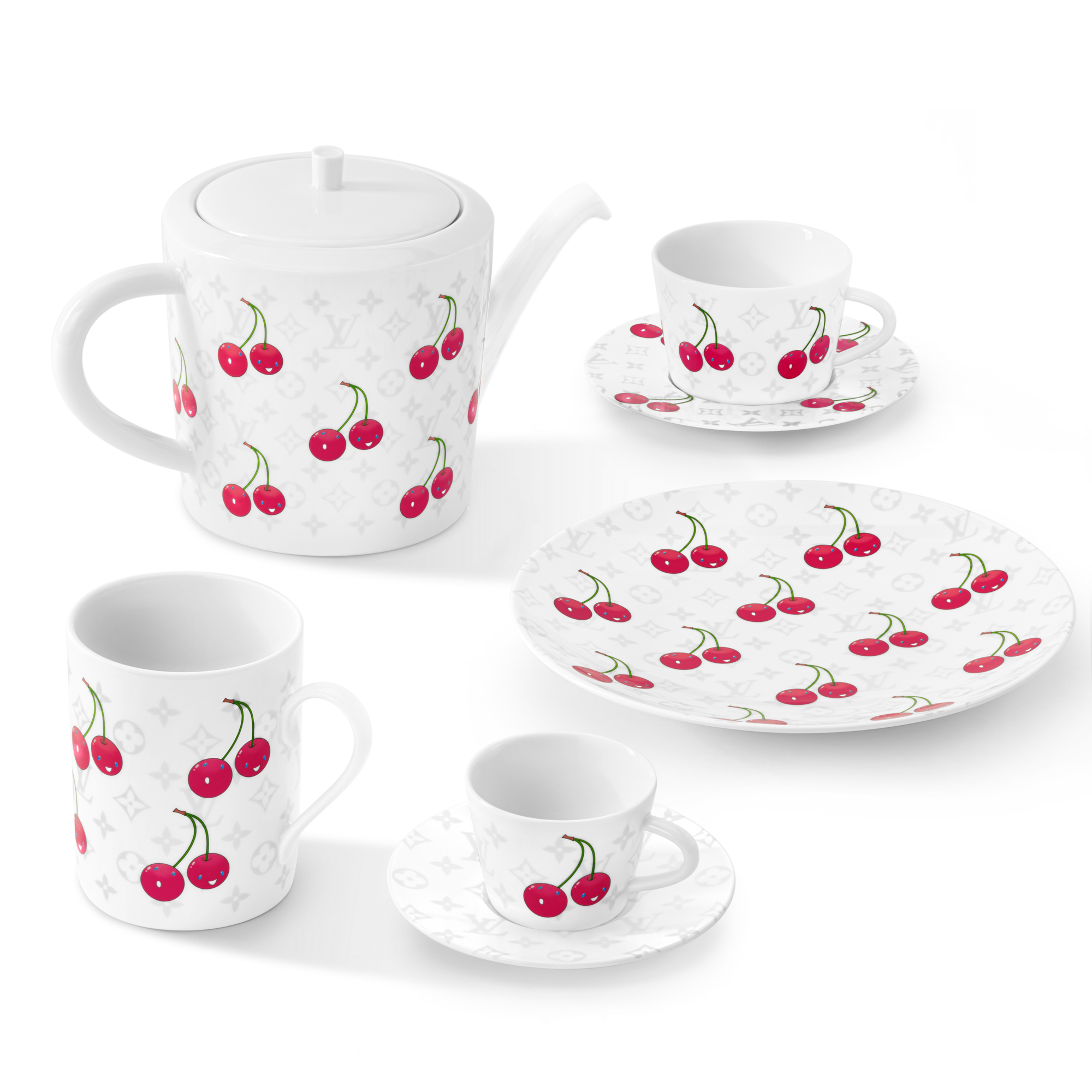 LV x TM Set of 2 Teacups and Saucers Monogram Cerises in Trunks, Travel and Home