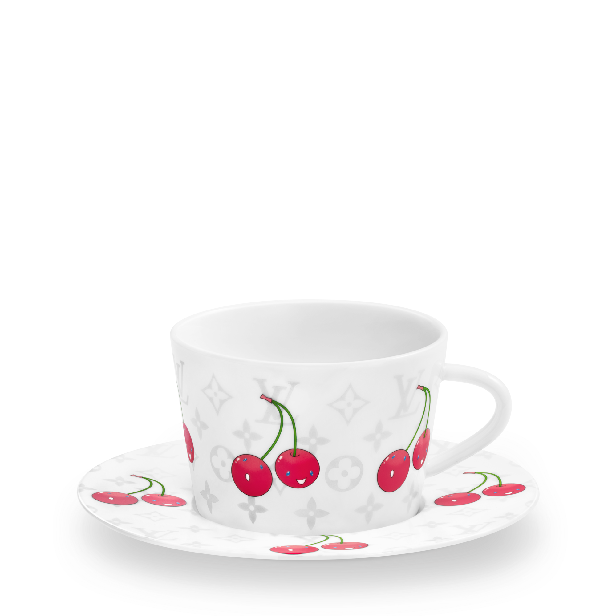 LV x TM Set of 2 Teacups and Saucers Monogram Cerises in Trunks, Travel and Home