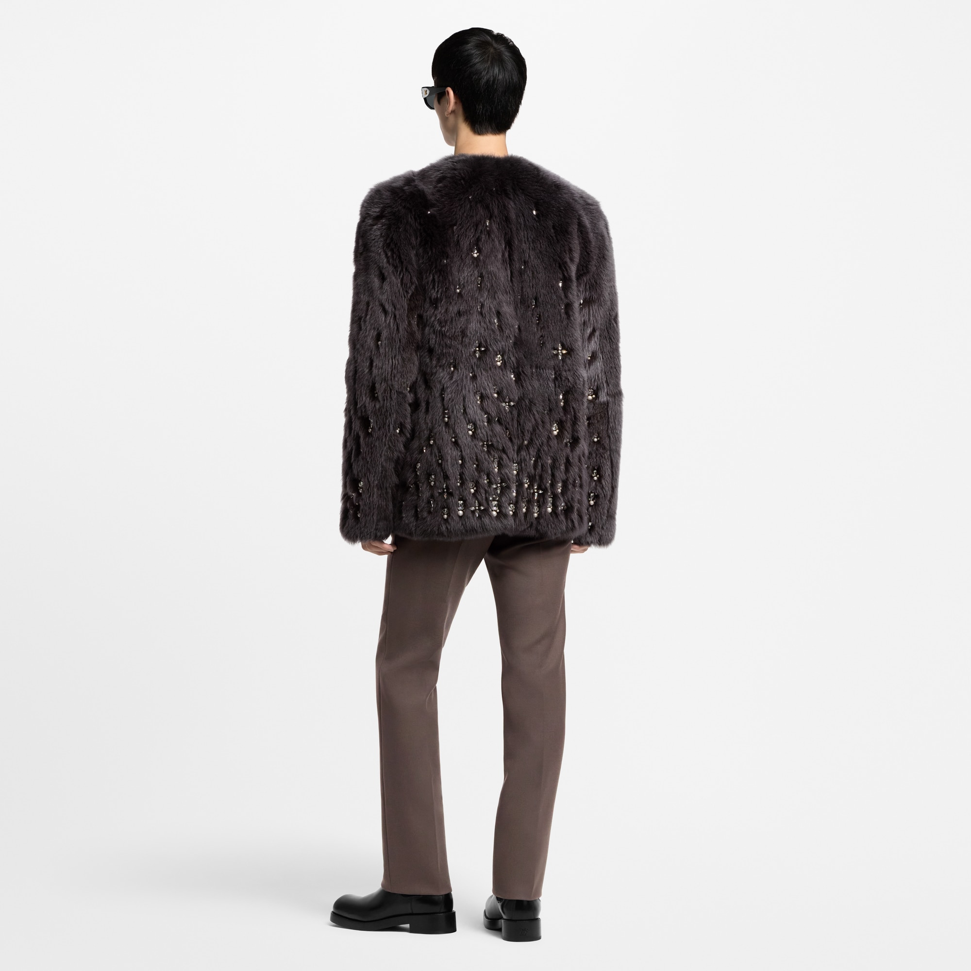 Made To Order Embellished Shearling Collarless Jacket  in Men