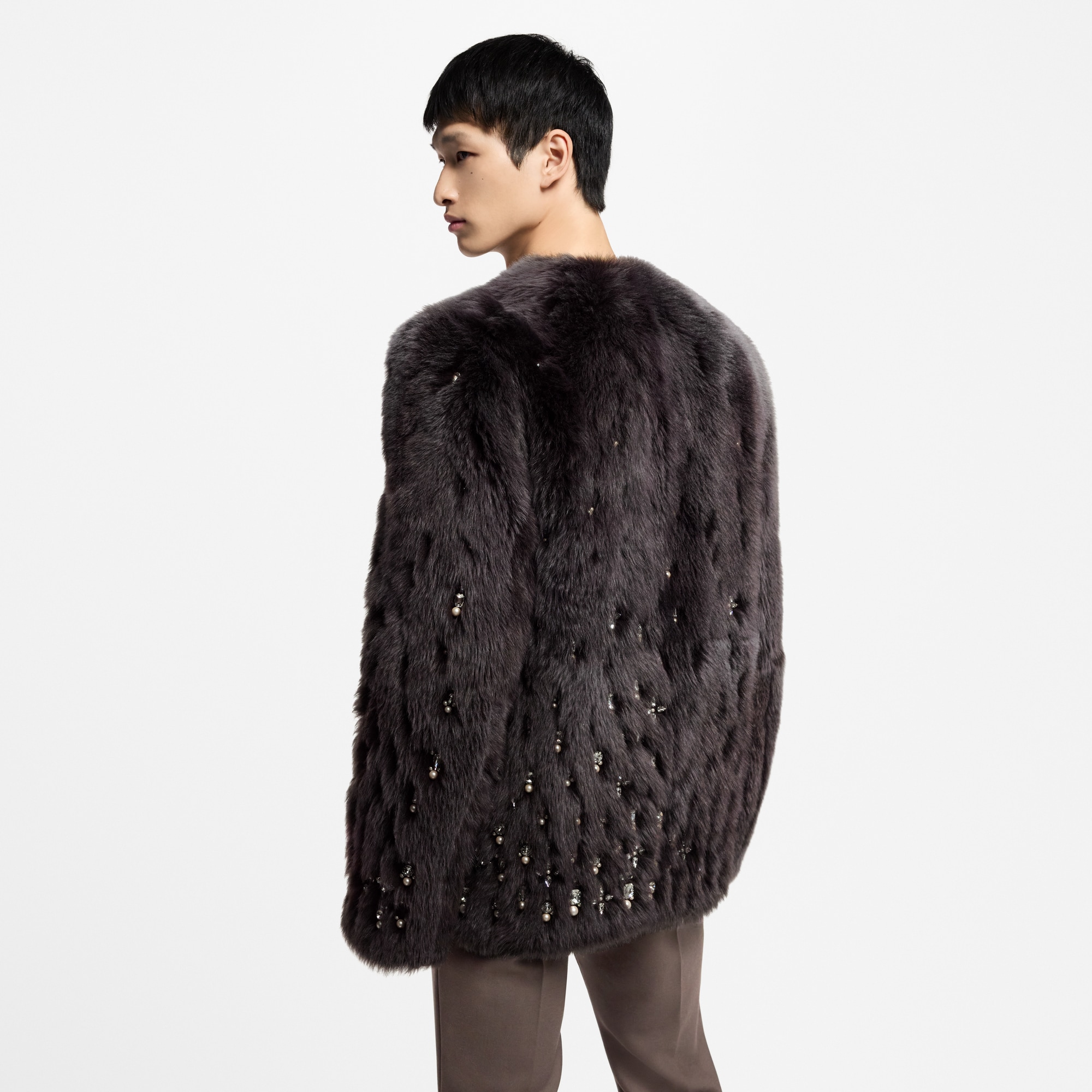 Made To Order Embellished Shearling Collarless Jacket  in Men
