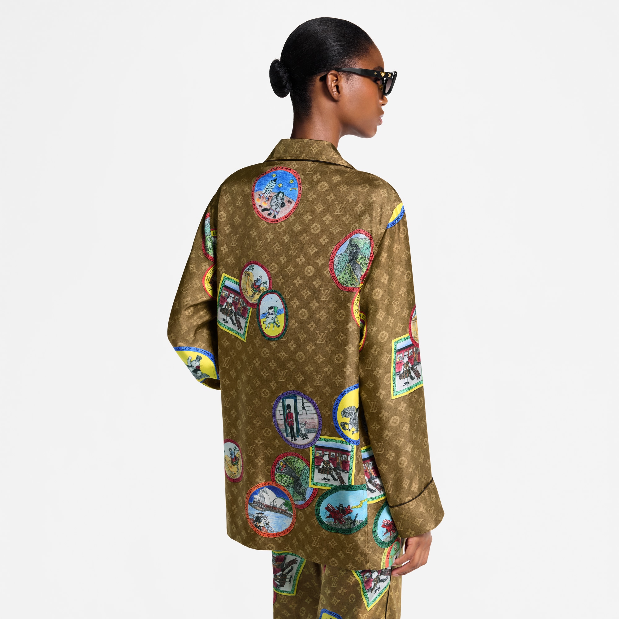 Monogram Cat Stamp Pajama Shirt  in Women