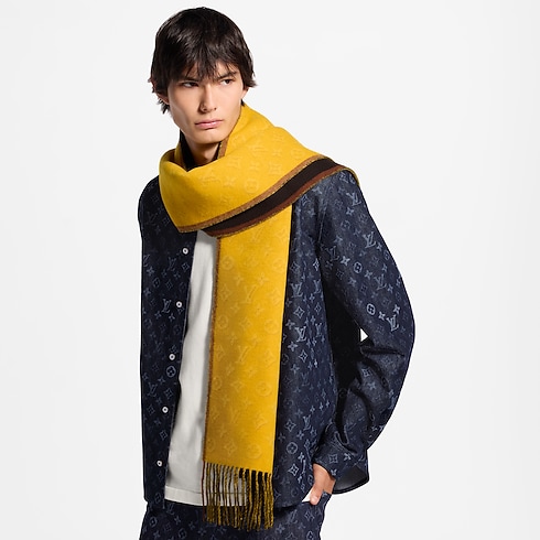 Monogram Heritage Double Face Scarf cropped worn view