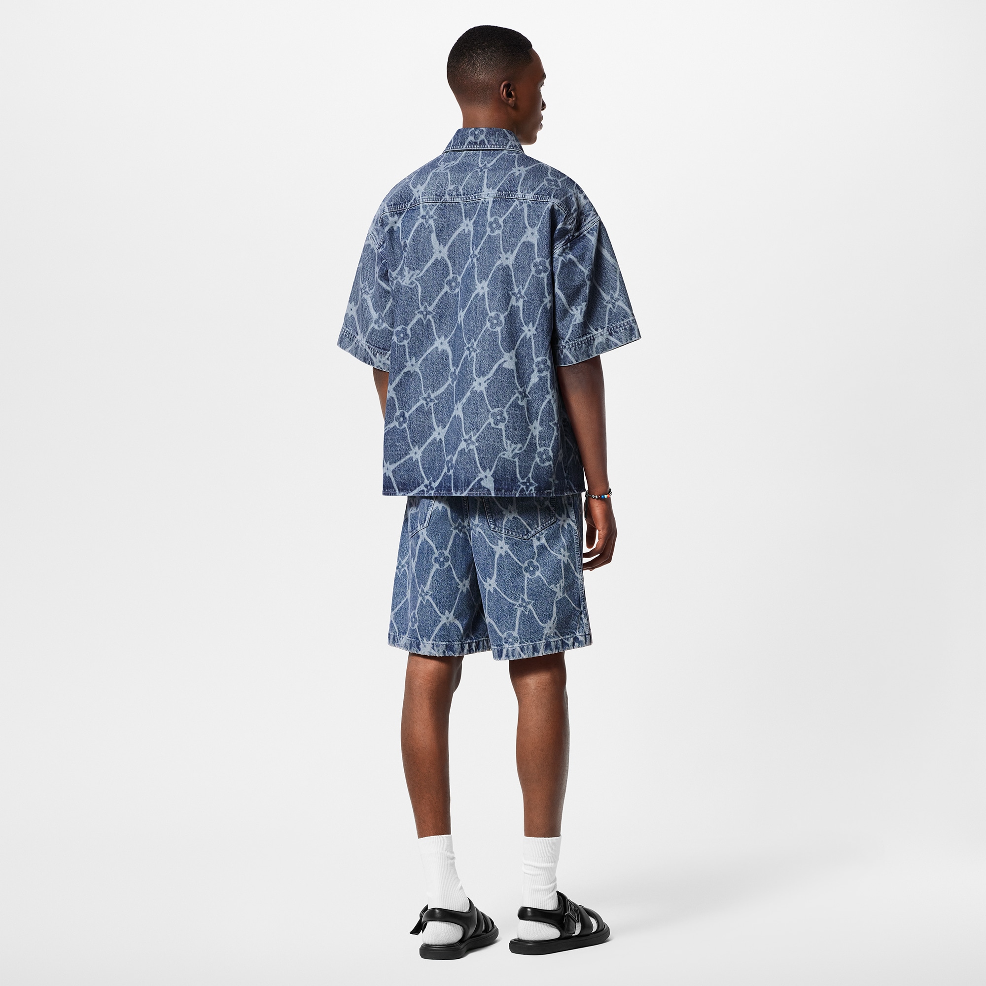 Monogram Printed Short-Sleeved Denim Shirt  in Men