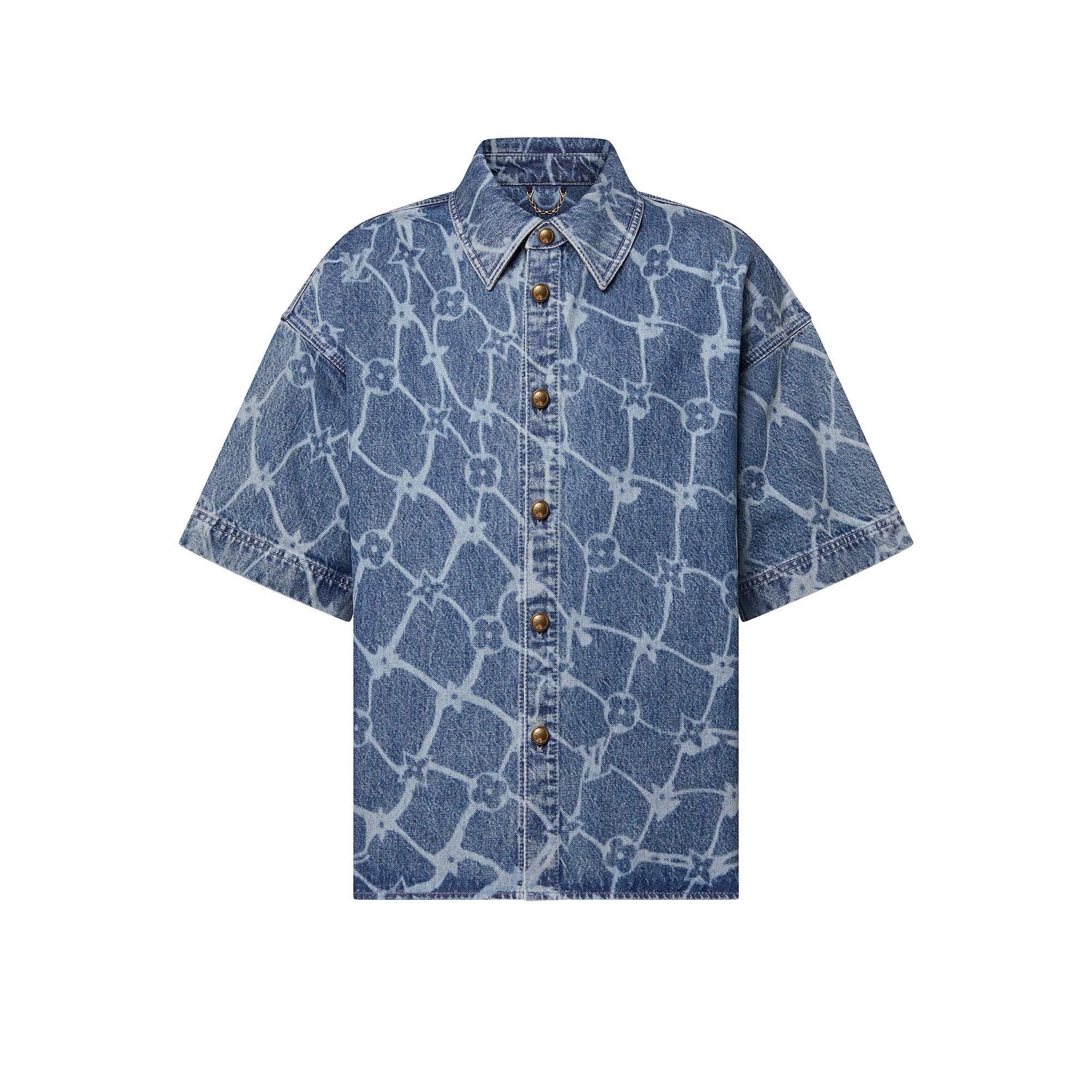 Monogram Printed Short-Sleeved Denim Shirt  in Men
