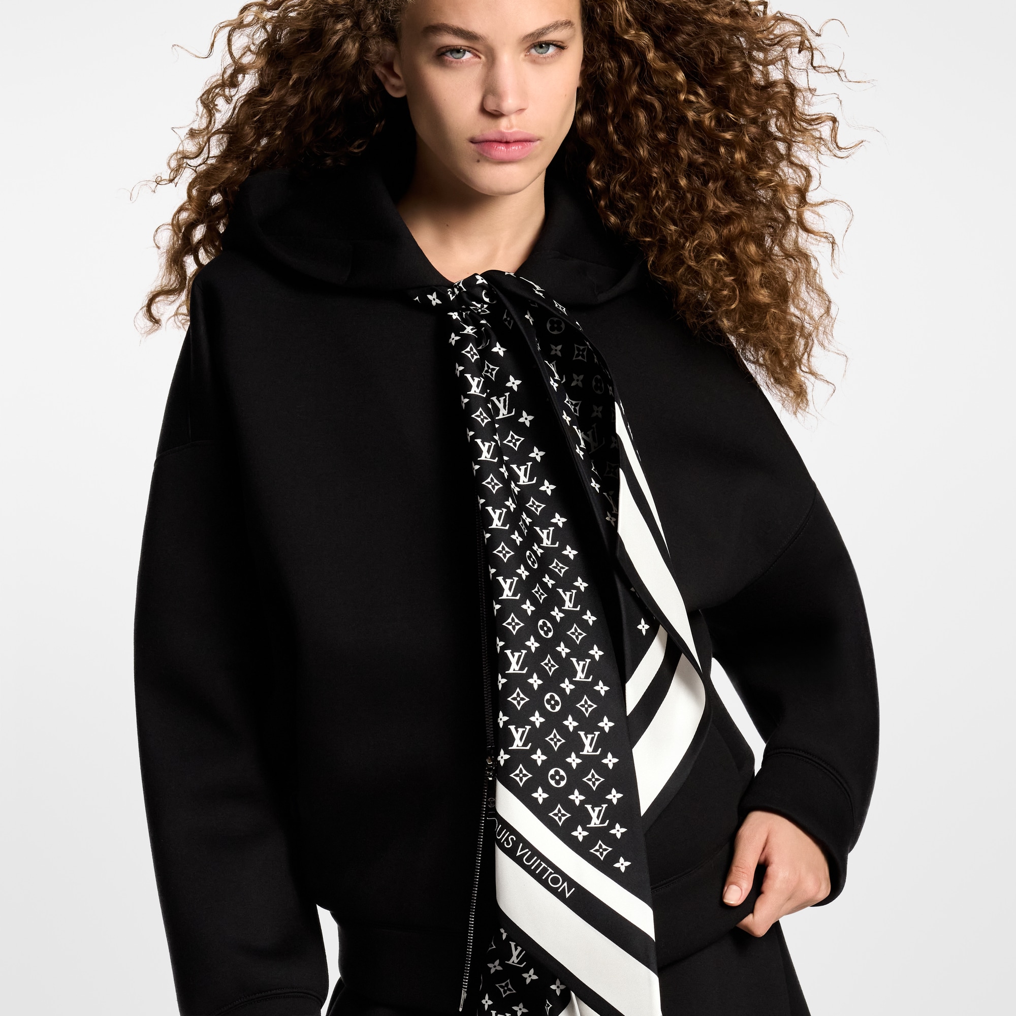 Monogram Scarf Zip-Up Hoodie  in Women