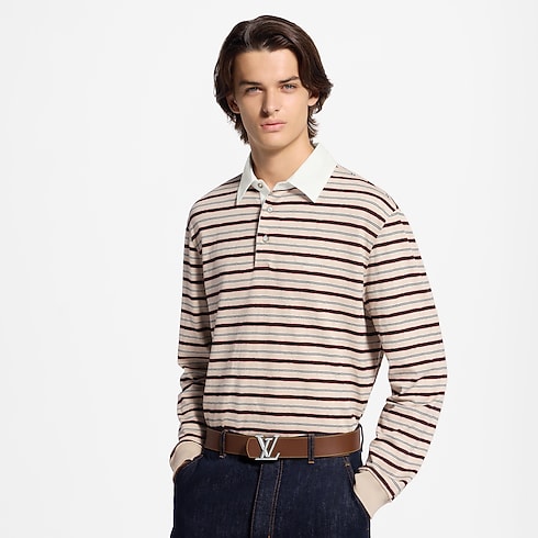 Monogram Striped Long-Sleeved Polo Shirt cropped view