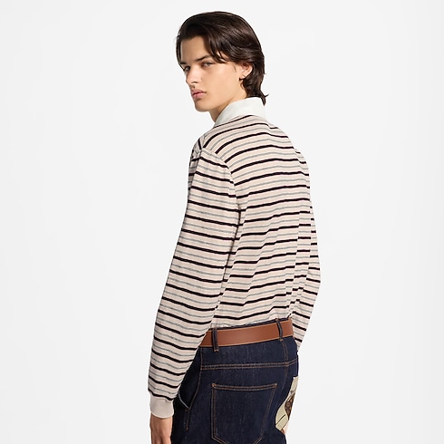 Monogram Striped Long-Sleeved Polo Shirt cropped worn view