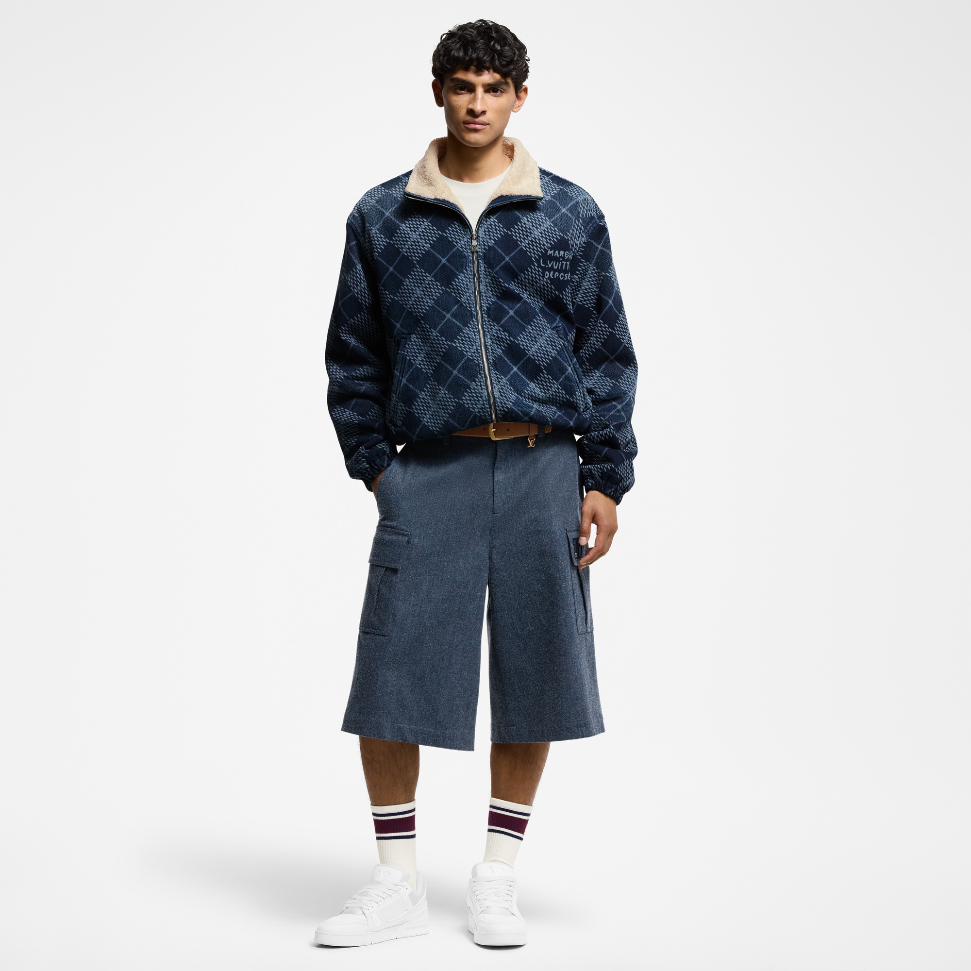 Oversized Cotton And Wool Blend Cargo Shorts  in Men