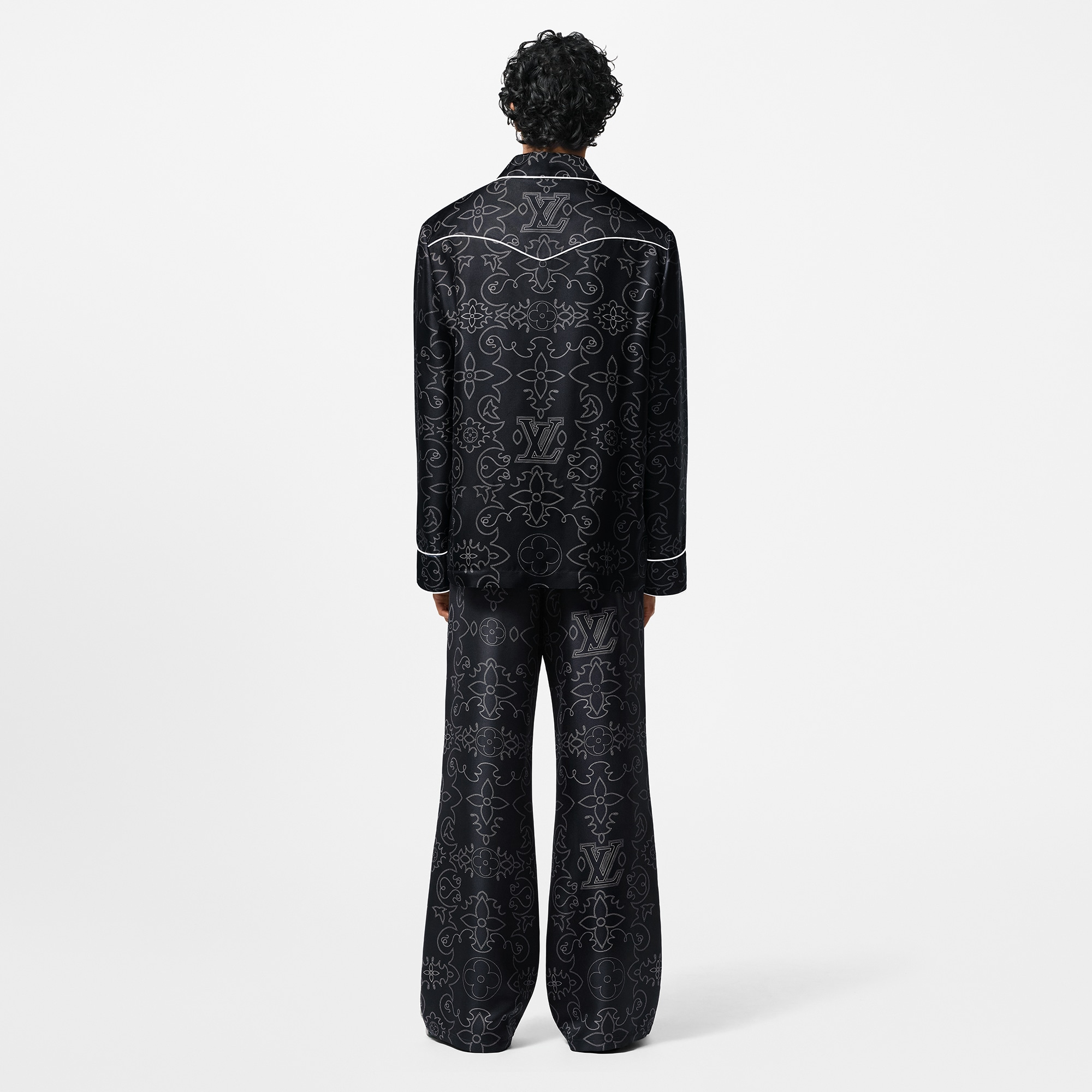 Printed Long-Sleeved Silk Pyjama Overshirt  in Men