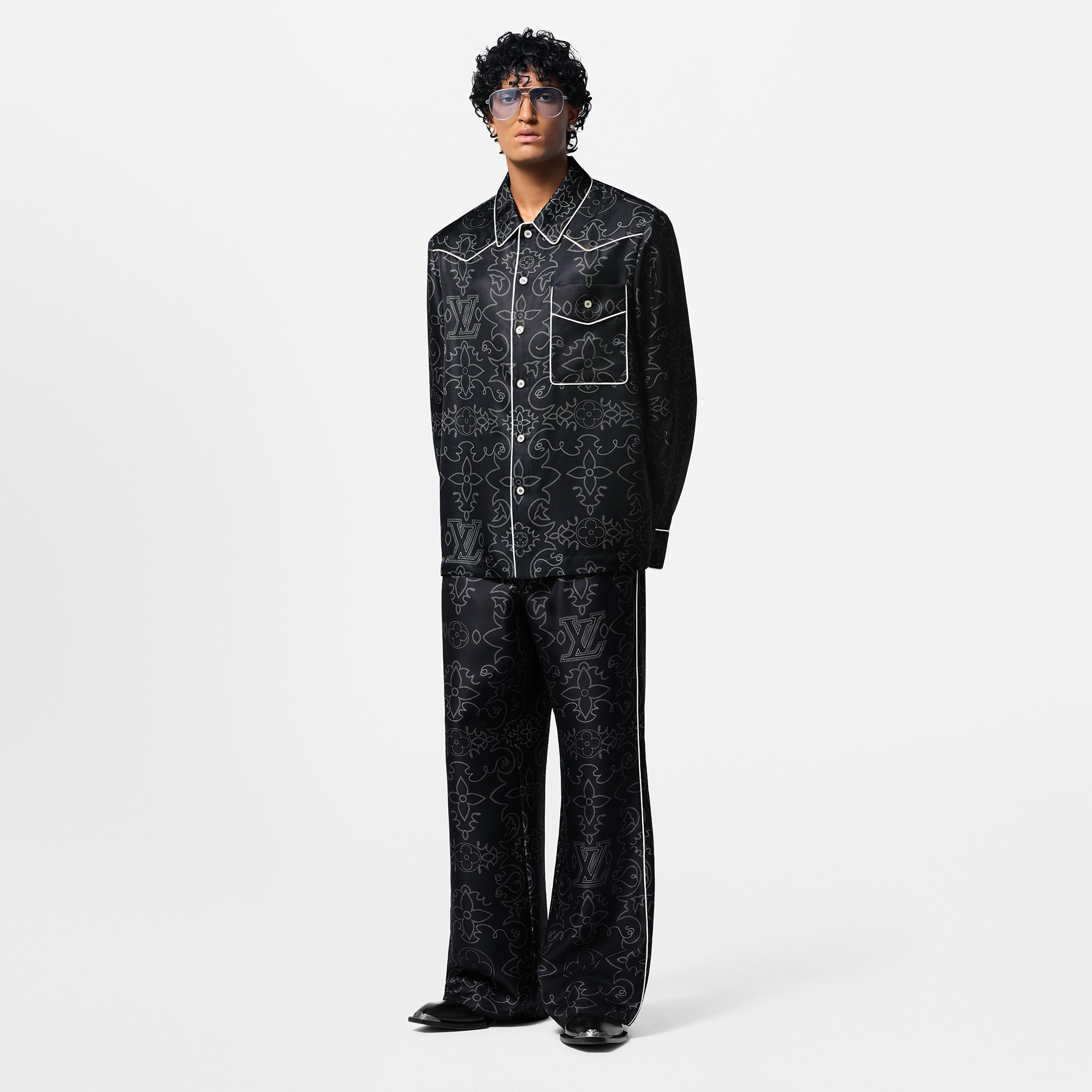 Printed Long-Sleeved Silk Pyjama Overshirt  in Men