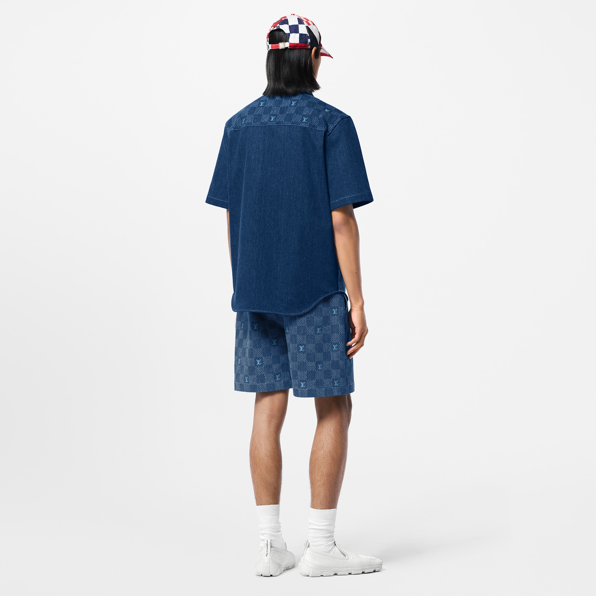 Printed Short-Sleeved Denim Shirt  in Men