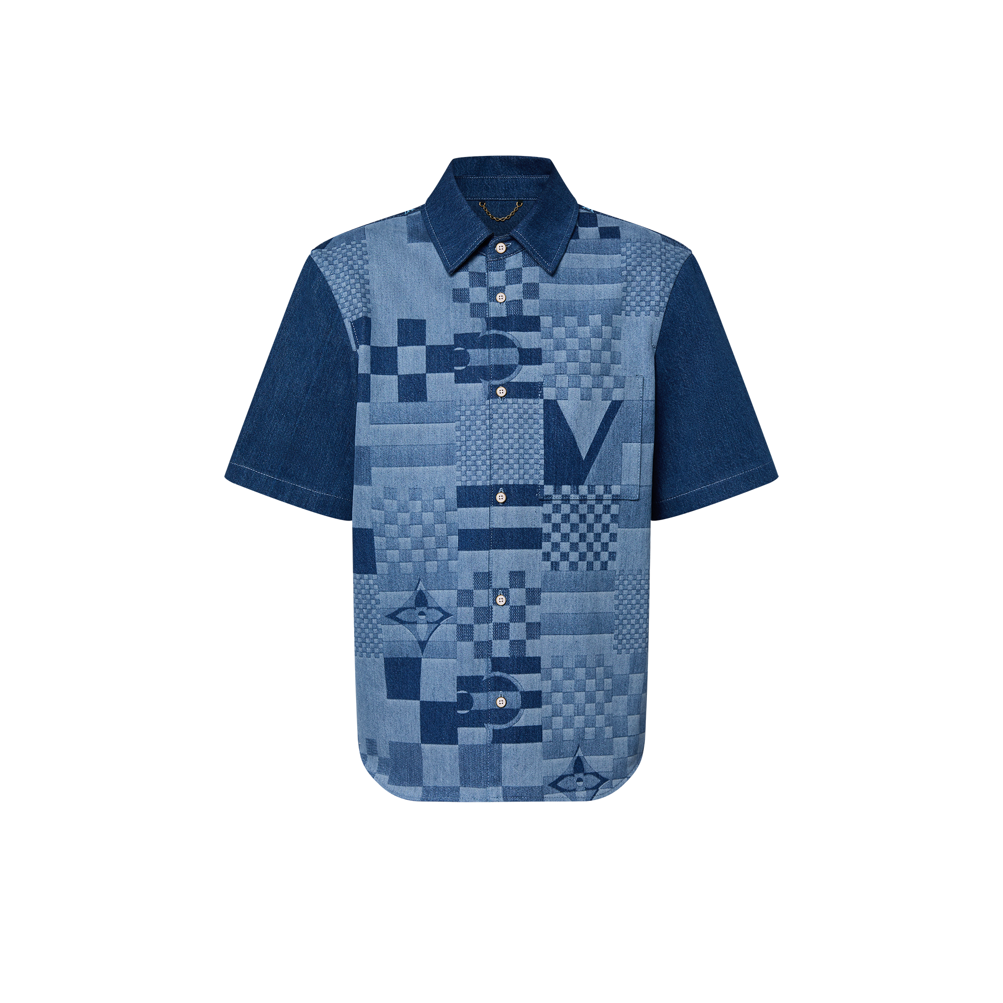 Printed Short-Sleeved Denim Shirt  in Men