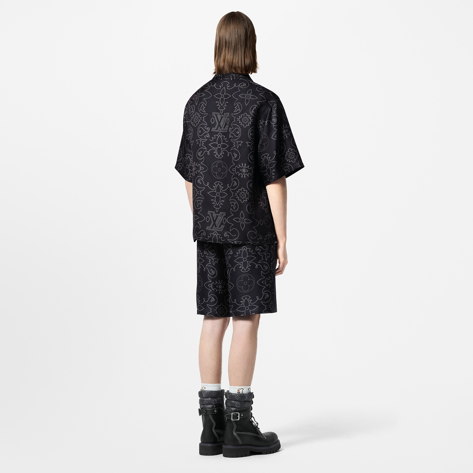 Printed Short-Sleeved Silk Shirt  in Men
