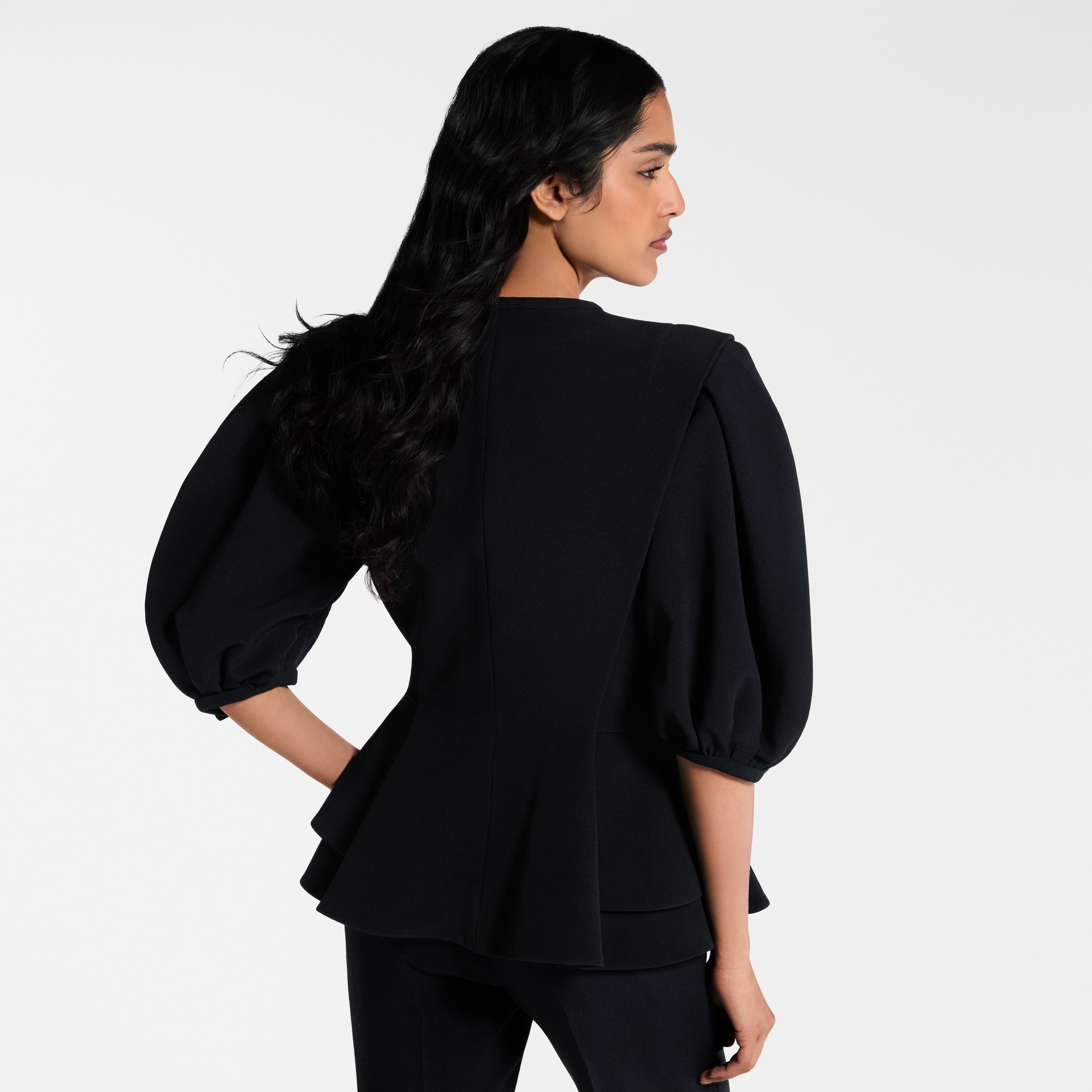 Puff-Sleeve Peplum Jacket  in New