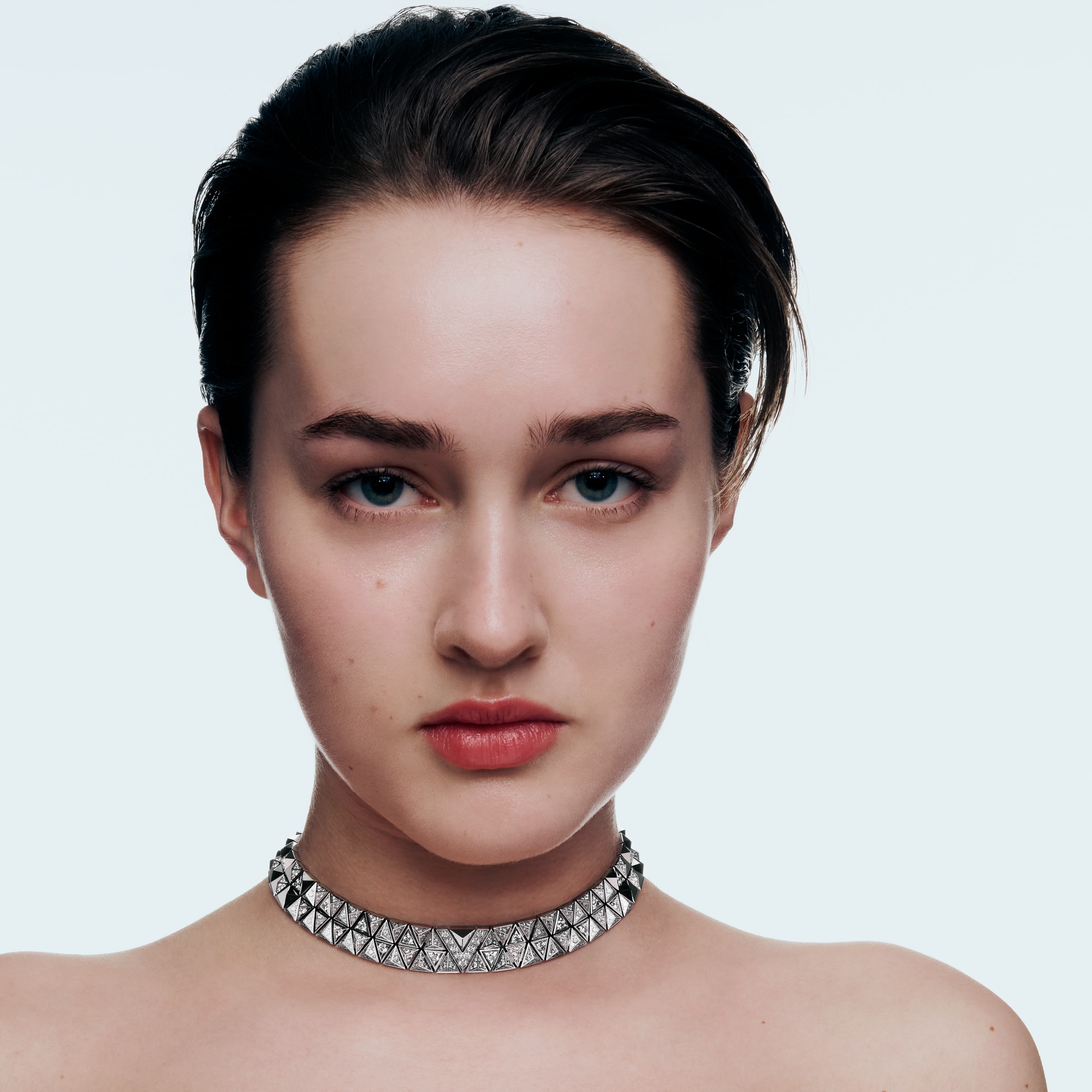 Pure V Two-Row Necklace, White Gold and Diamonds  in Jewellery