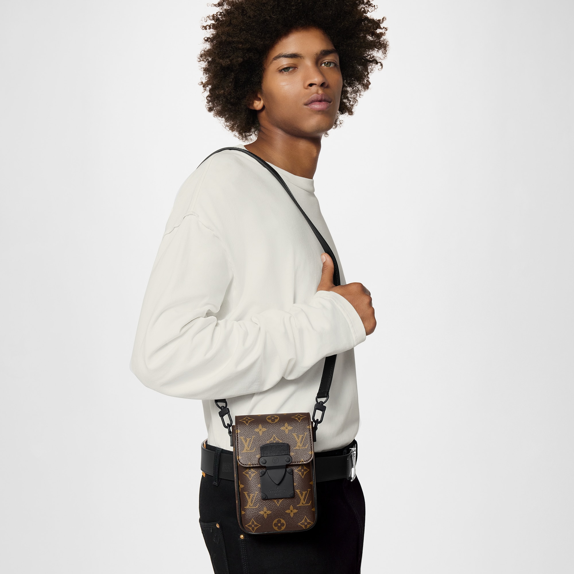 S-Lock Vertical wearable wallet Monogram Macassar in Men