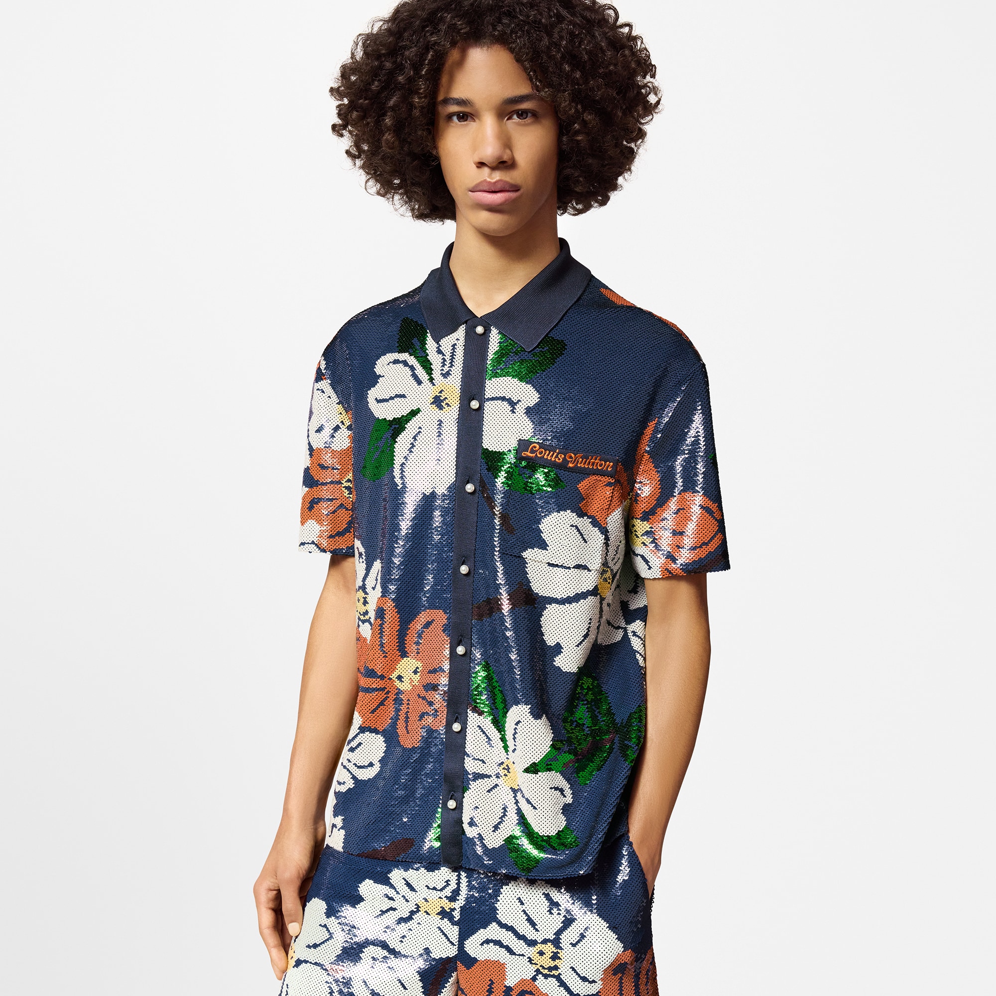 Sequin-Embroidered Short-Sleeved Shirt  in Men