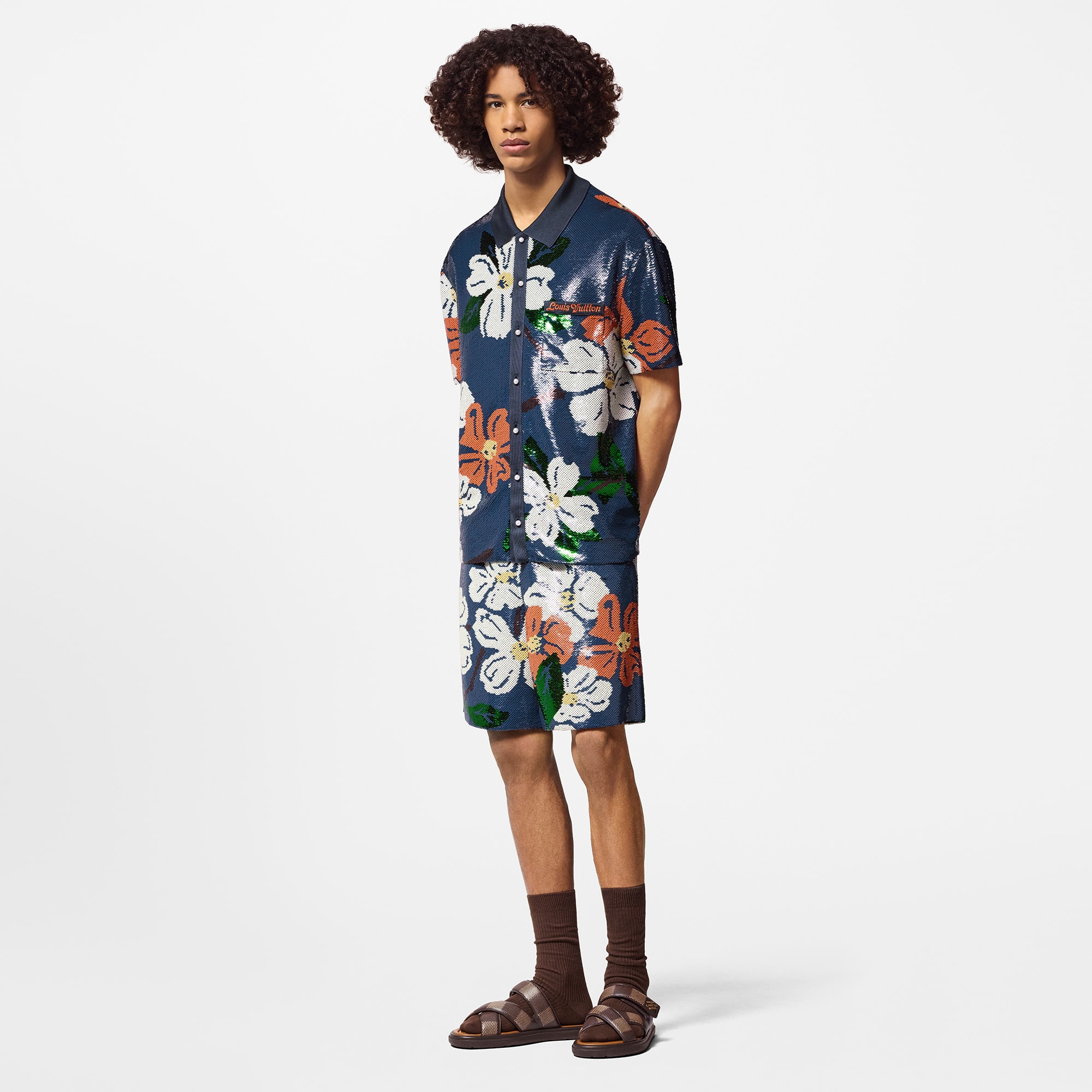 Sequin-Embroidered Short-Sleeved Shirt  in Men