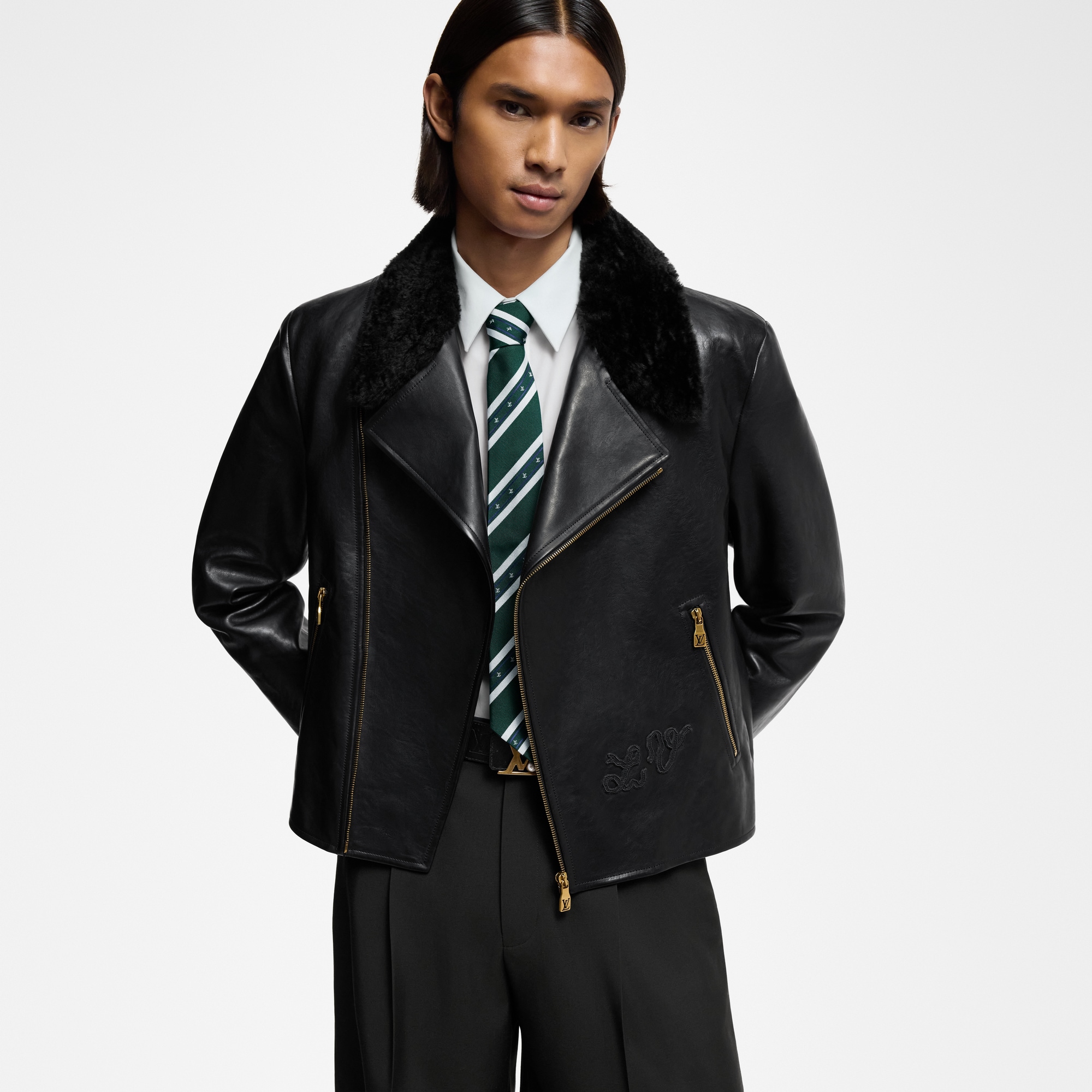 Shearling Evening Leather Biker Jacket  in Men