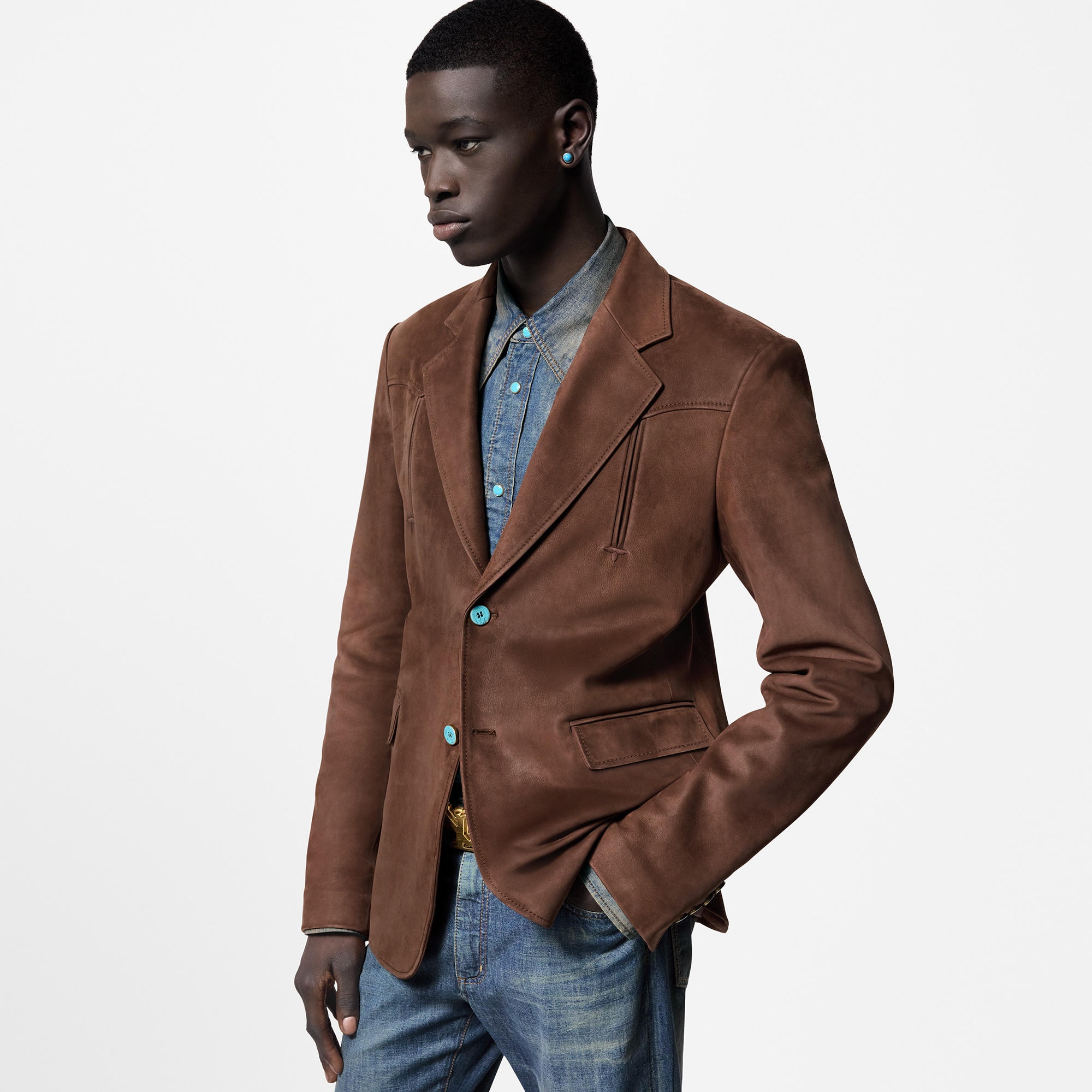 Single-Breasted Nubuck Leather Jacket  in Men
