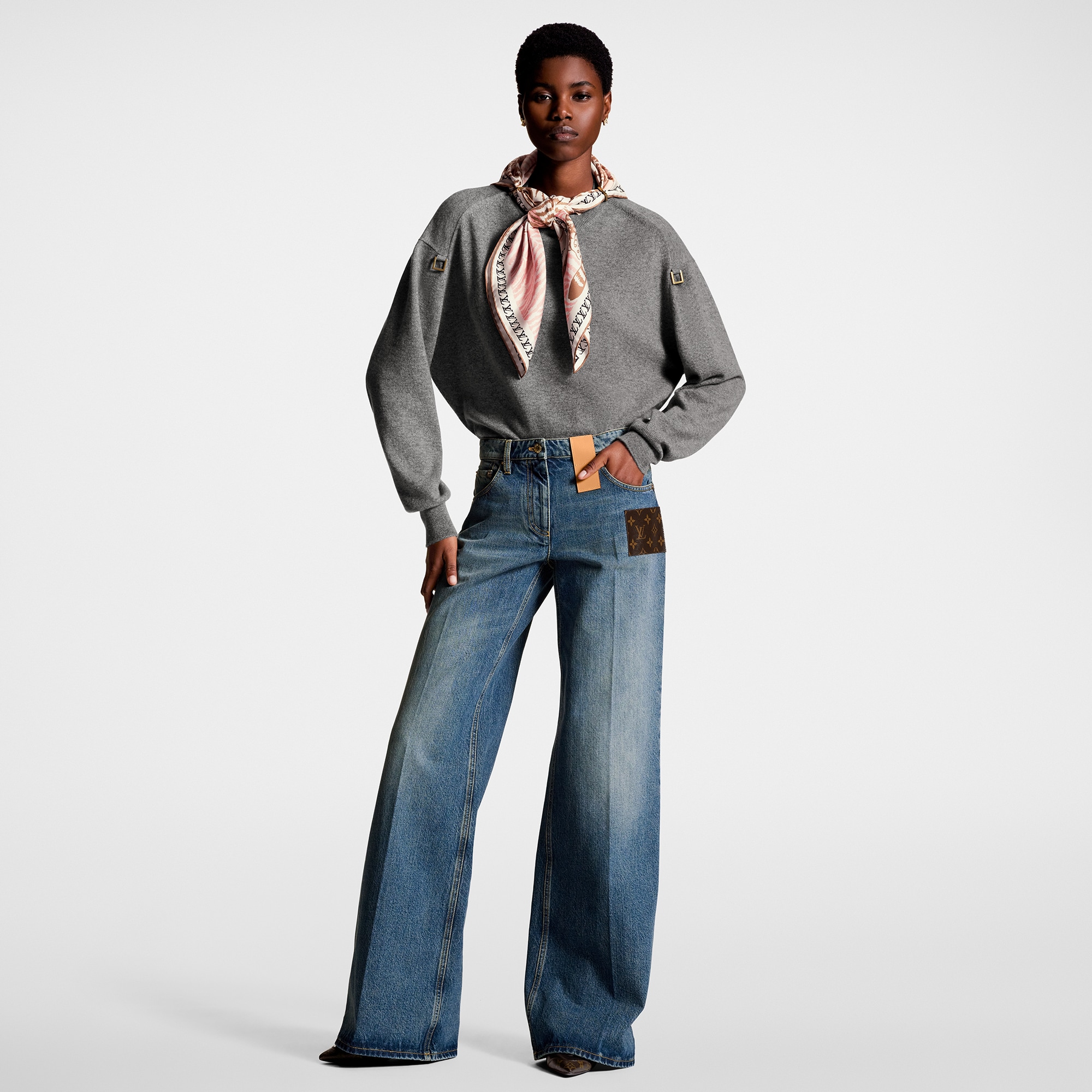 Stonewashed Monogram Patch Boot-Cut Jeans   in Women