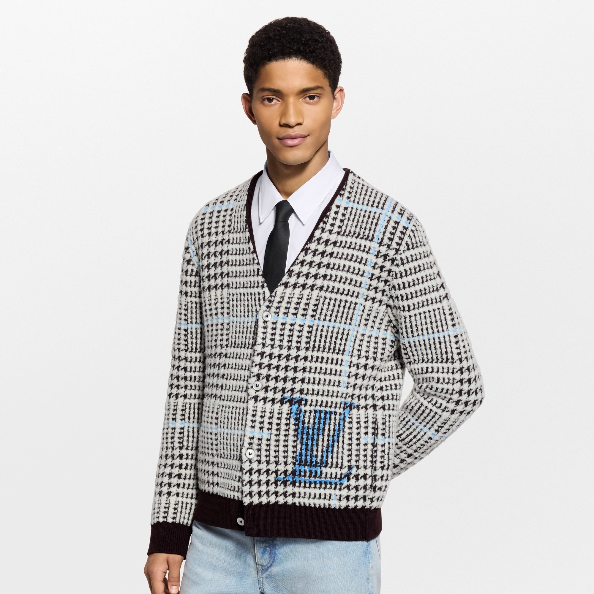 Textured Plaid Cardigan  in Men