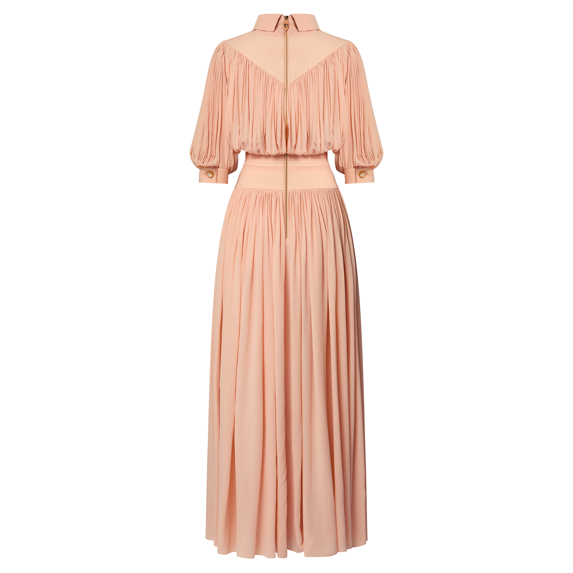 Topstitch Detail Gathered Silk Dress  in Women