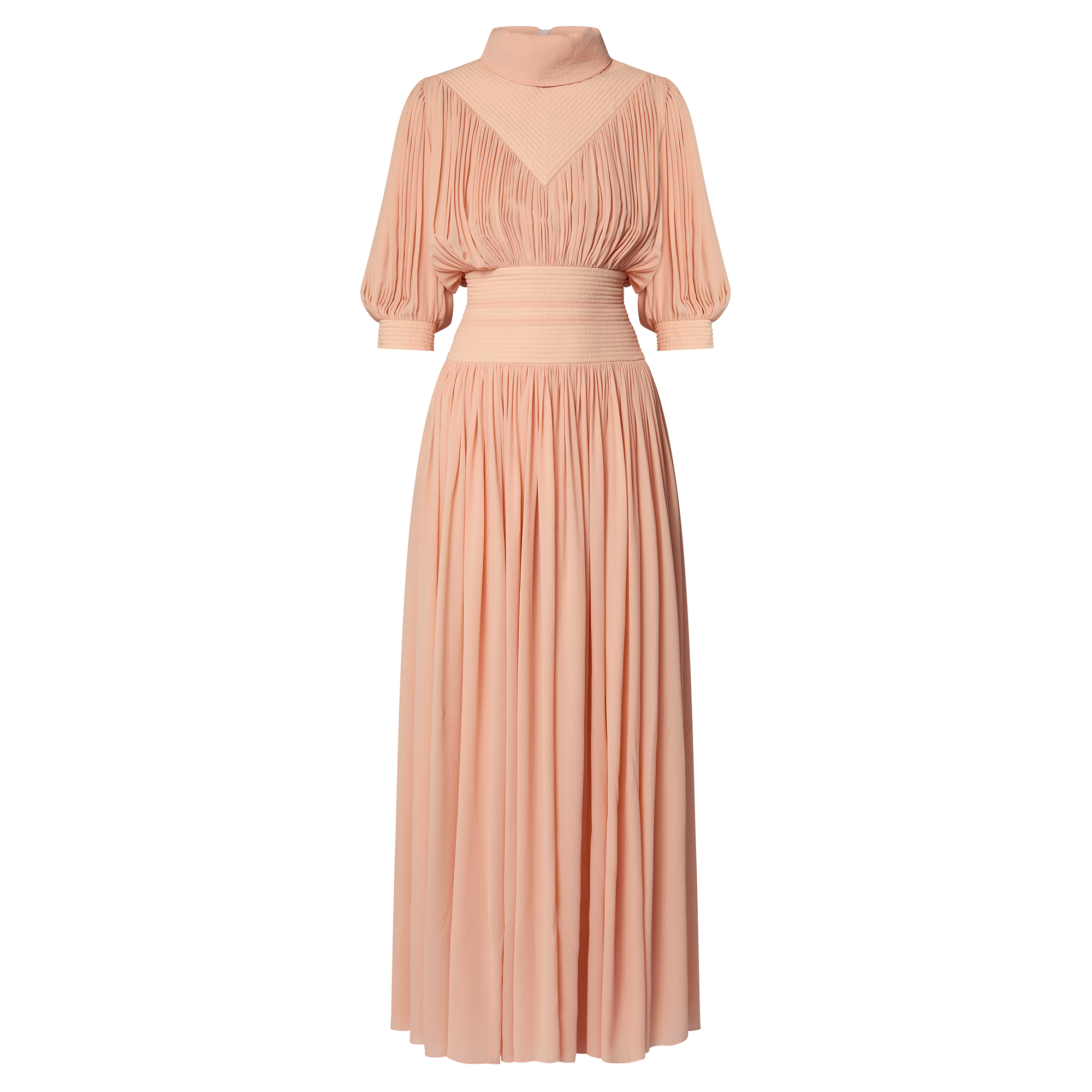 Topstitch Detail Gathered Silk Dress  in Women