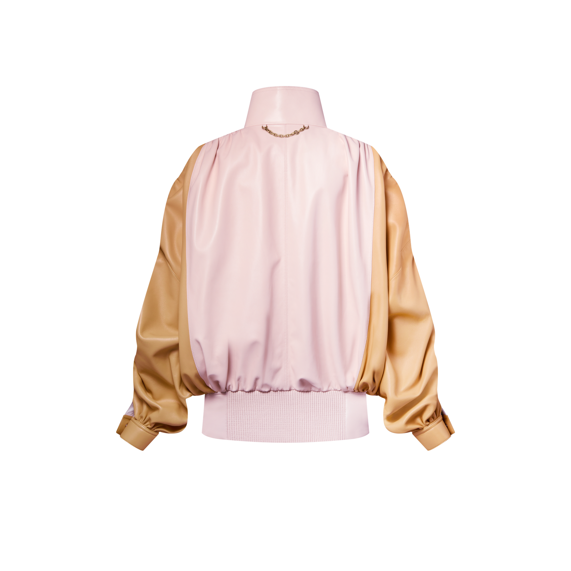 Two-Toned Draped Leather Bomber Jacket  in Women