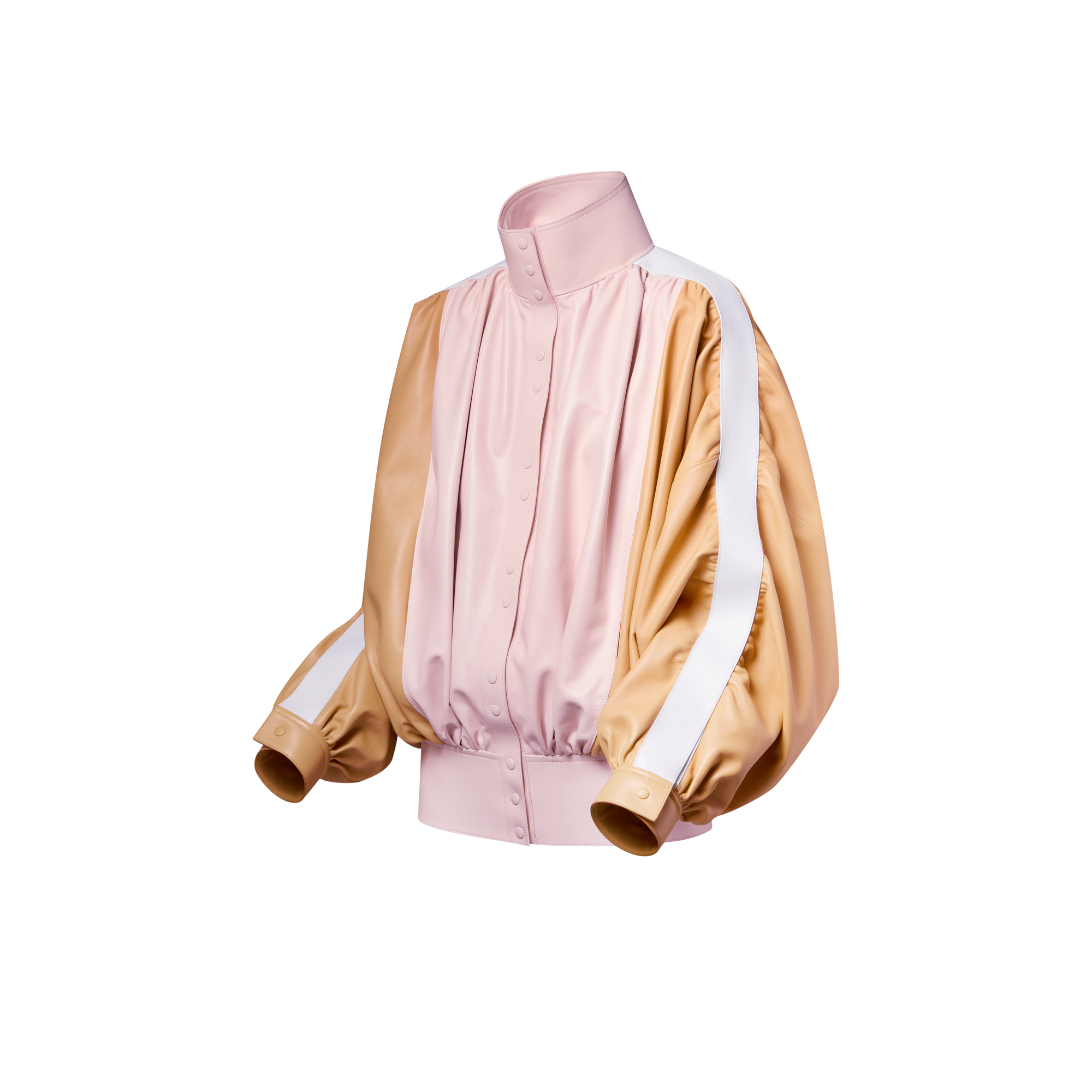 Two-Toned Draped Leather Bomber Jacket  in Women