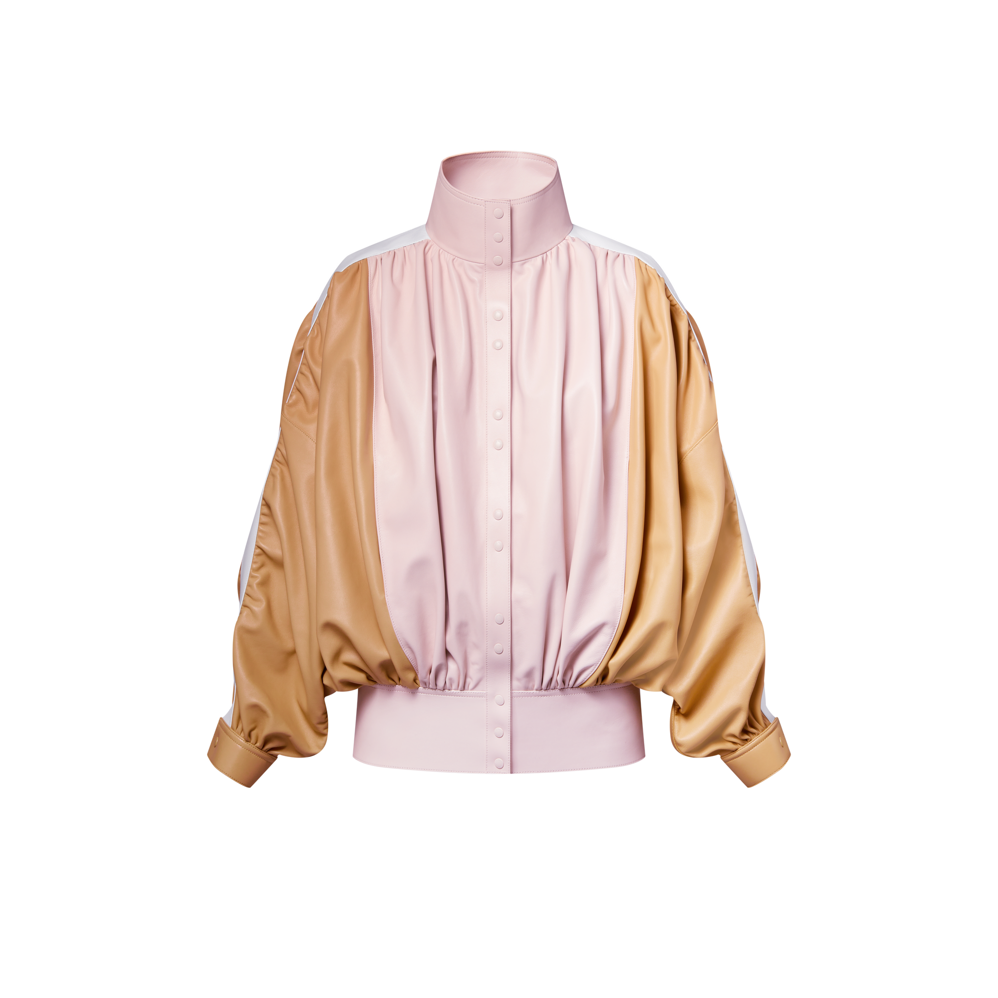 Two-Toned Draped Leather Bomber Jacket  in Women