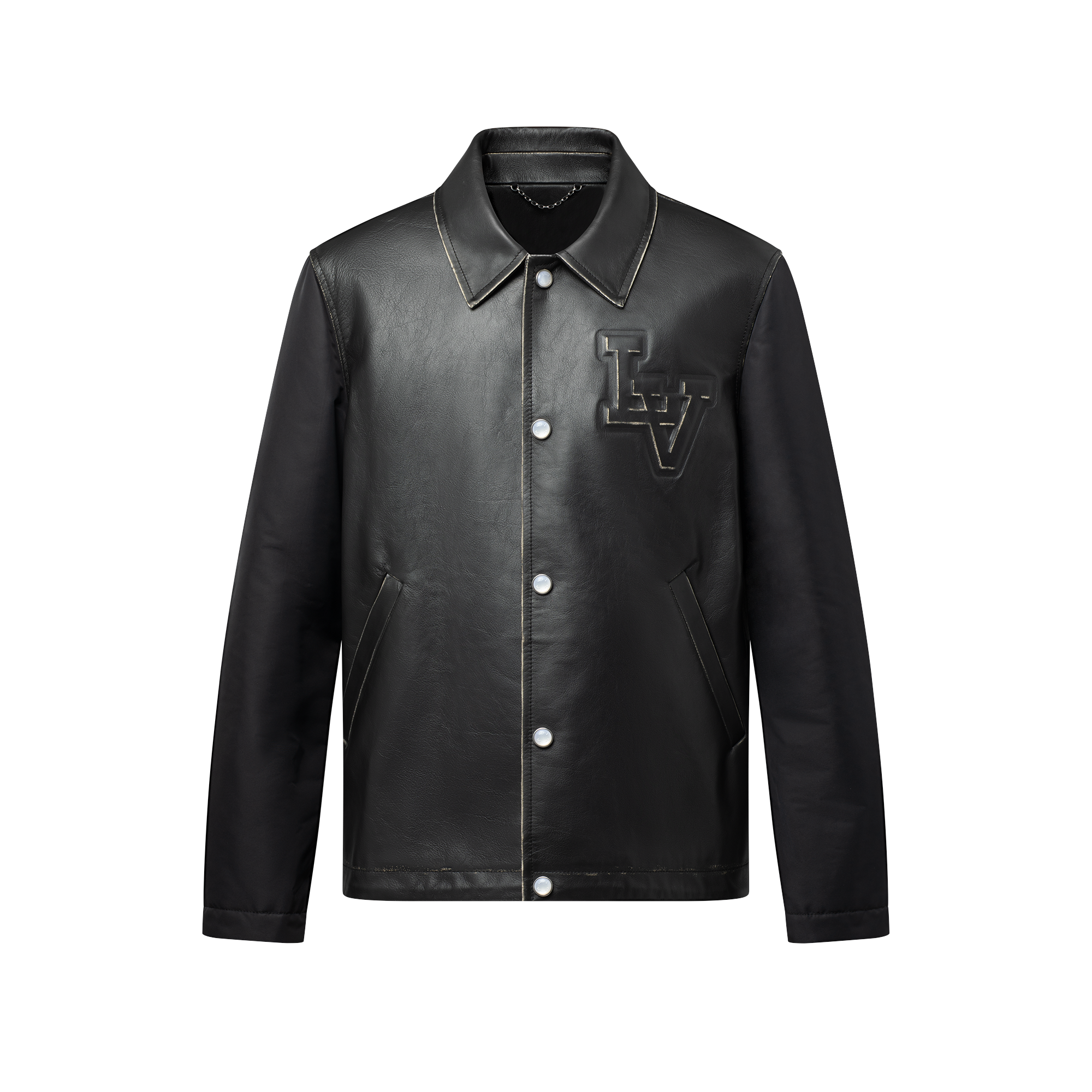 Vintage Effect Leather And Nylon Coach Jacket  in Men