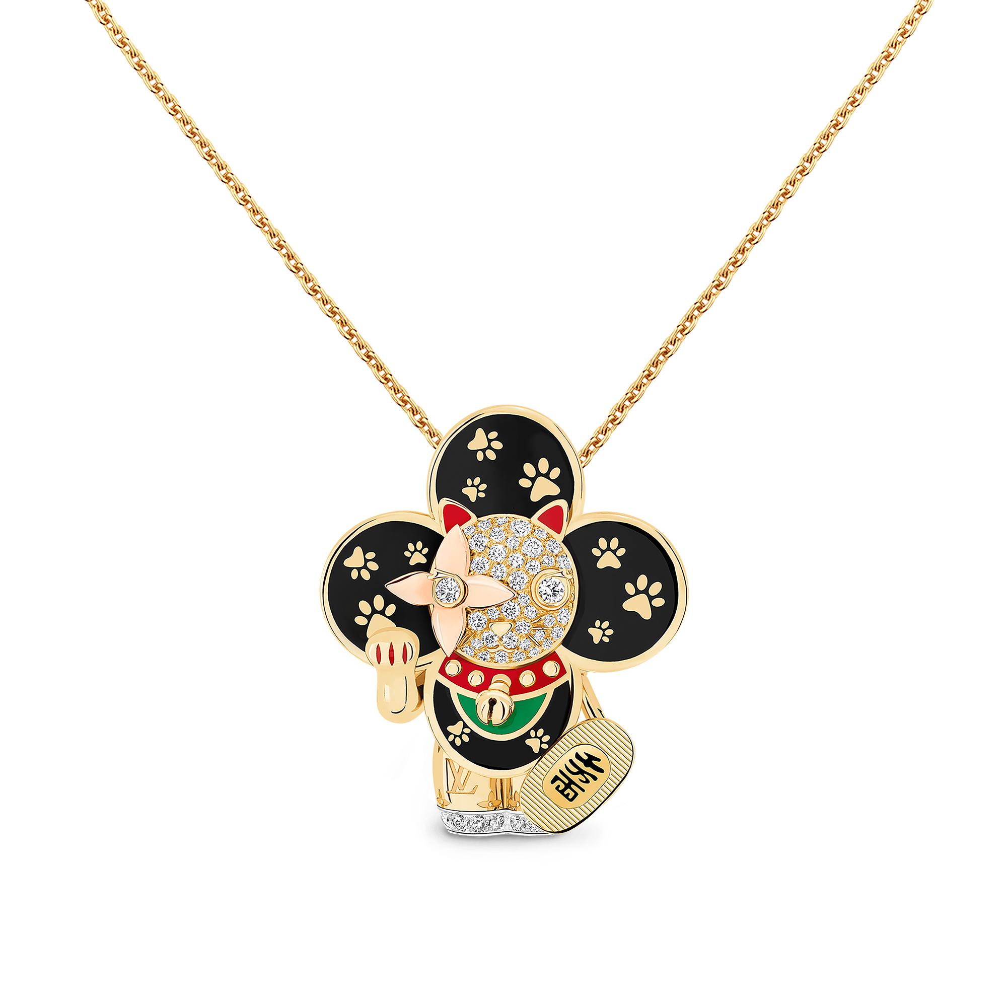 Vivienne Maneki Neko Pendant, 3 Golds, Lacquer & Diamonds  in Jewellery