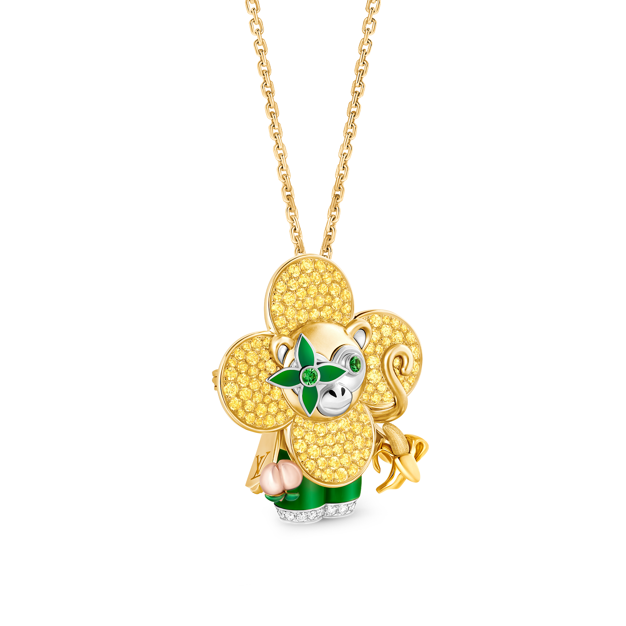Vivienne Monkey Pendant, 3 Golds, Lacquer, Diamonds & Colored Gemstones  in Les Extraordinaires