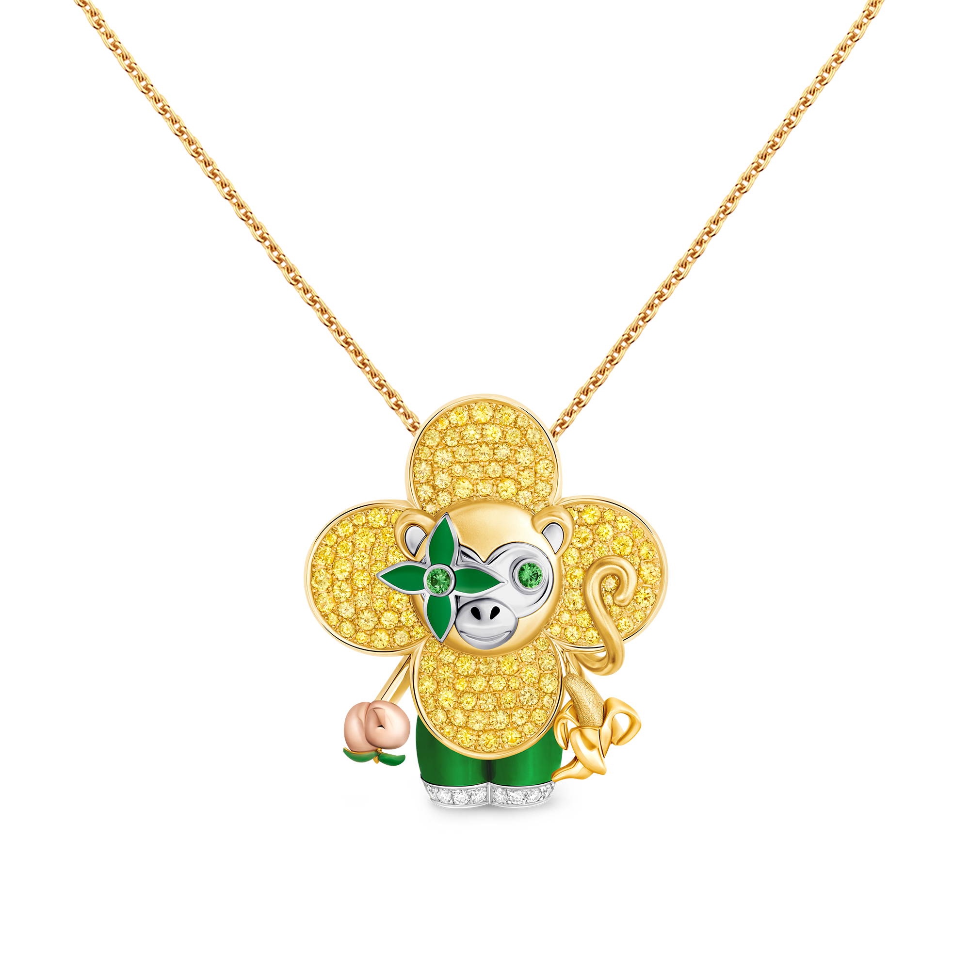 Vivienne Monkey Pendant, 3 Golds, Lacquer, Diamonds & Colored Gemstones  in Les Extraordinaires