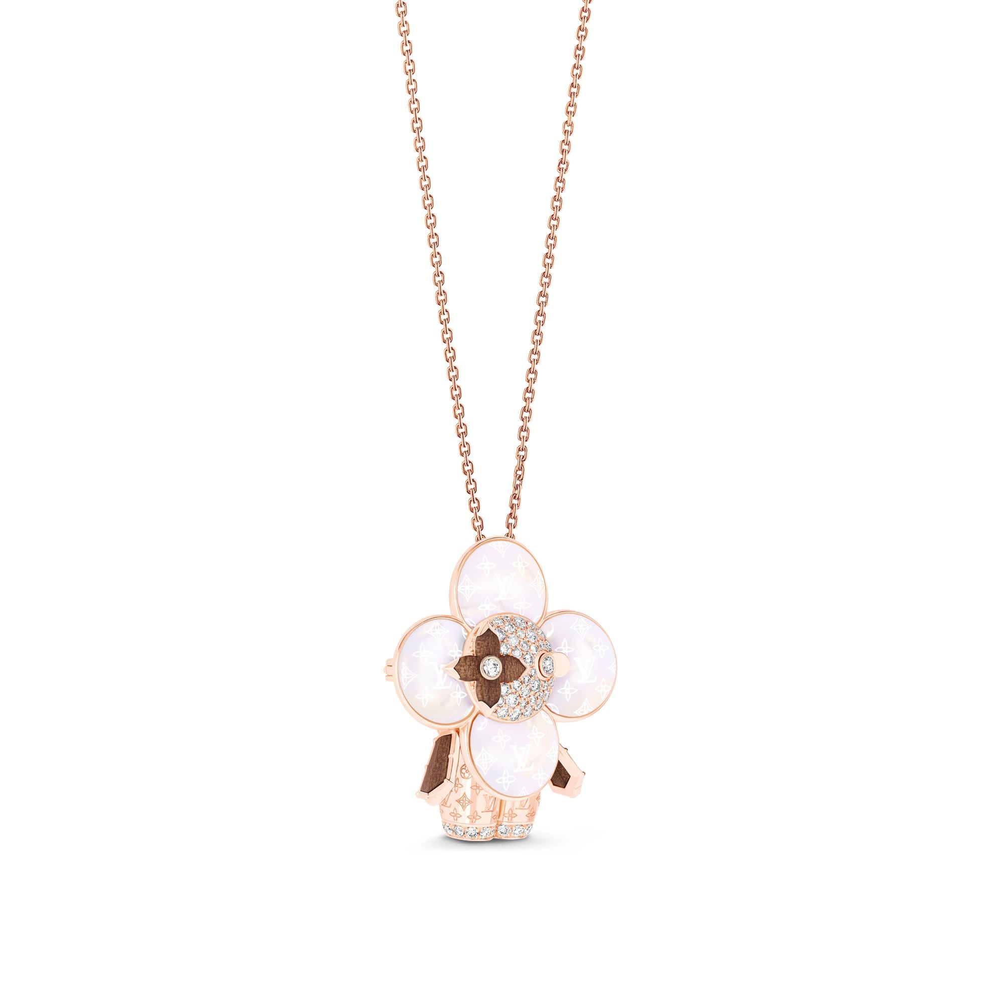 Vivienne Monogram Pendant, Pink Gold, Mother-Of-Pearl, Wood & Diamonds  in Jewellery