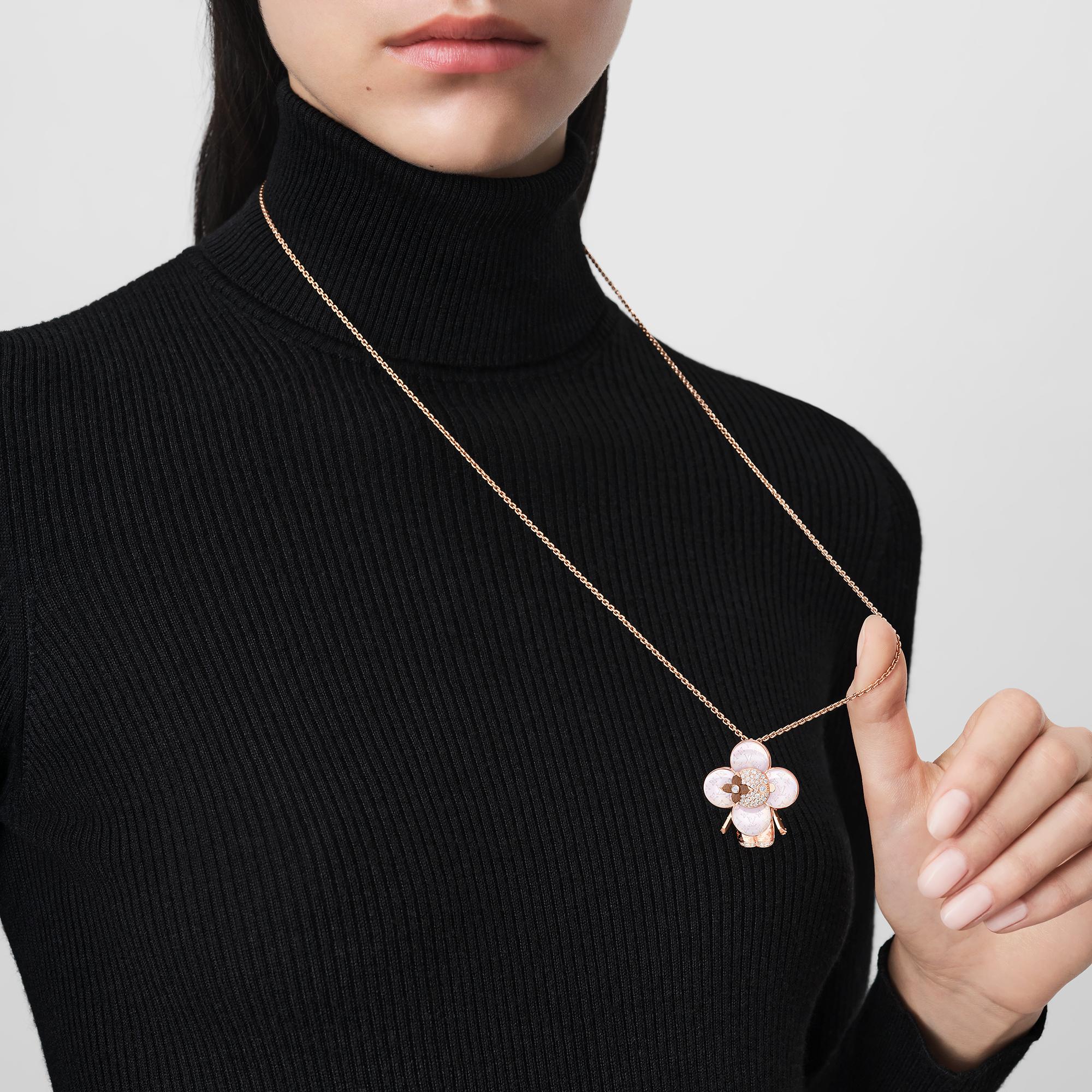 Vivienne Monogram Pendant, Pink Gold, Mother-Of-Pearl, Wood & Diamonds  in Jewellery