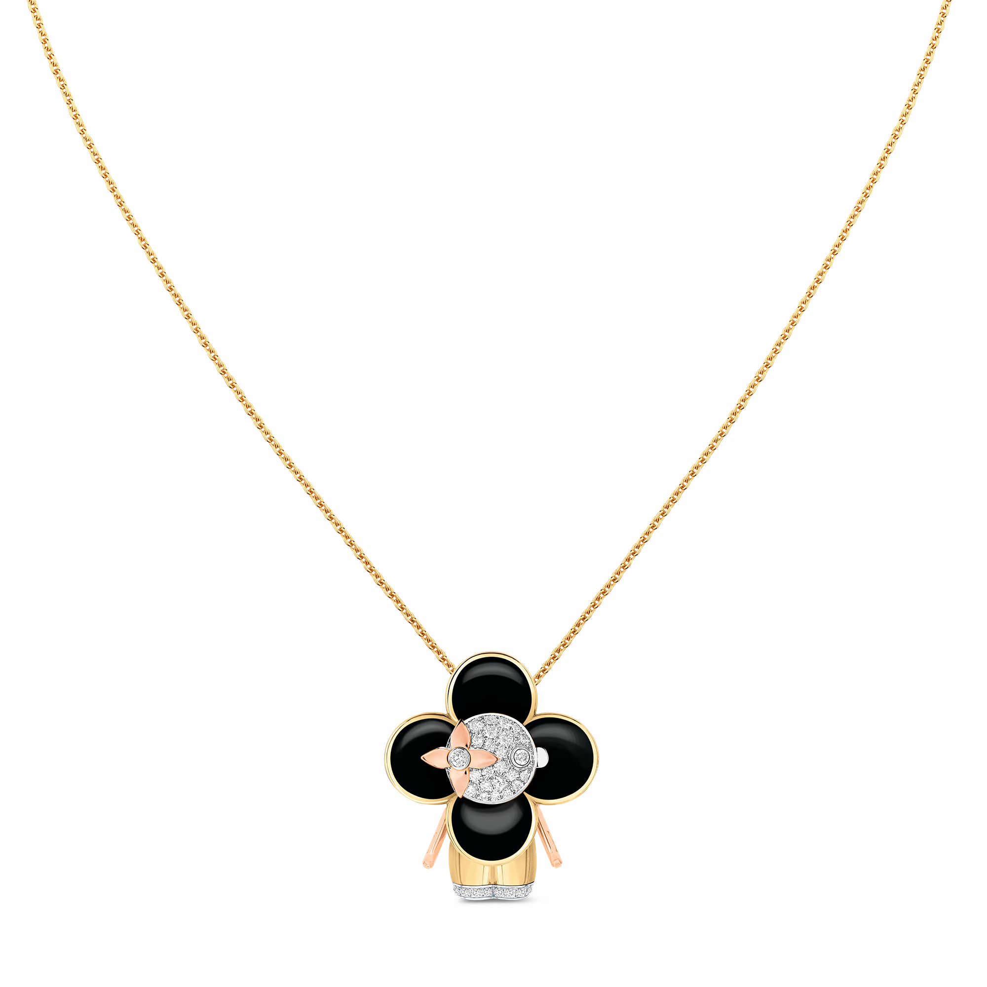 Vivienne pendant, 3 golds, black lacquer & diamonds  in Jewellery