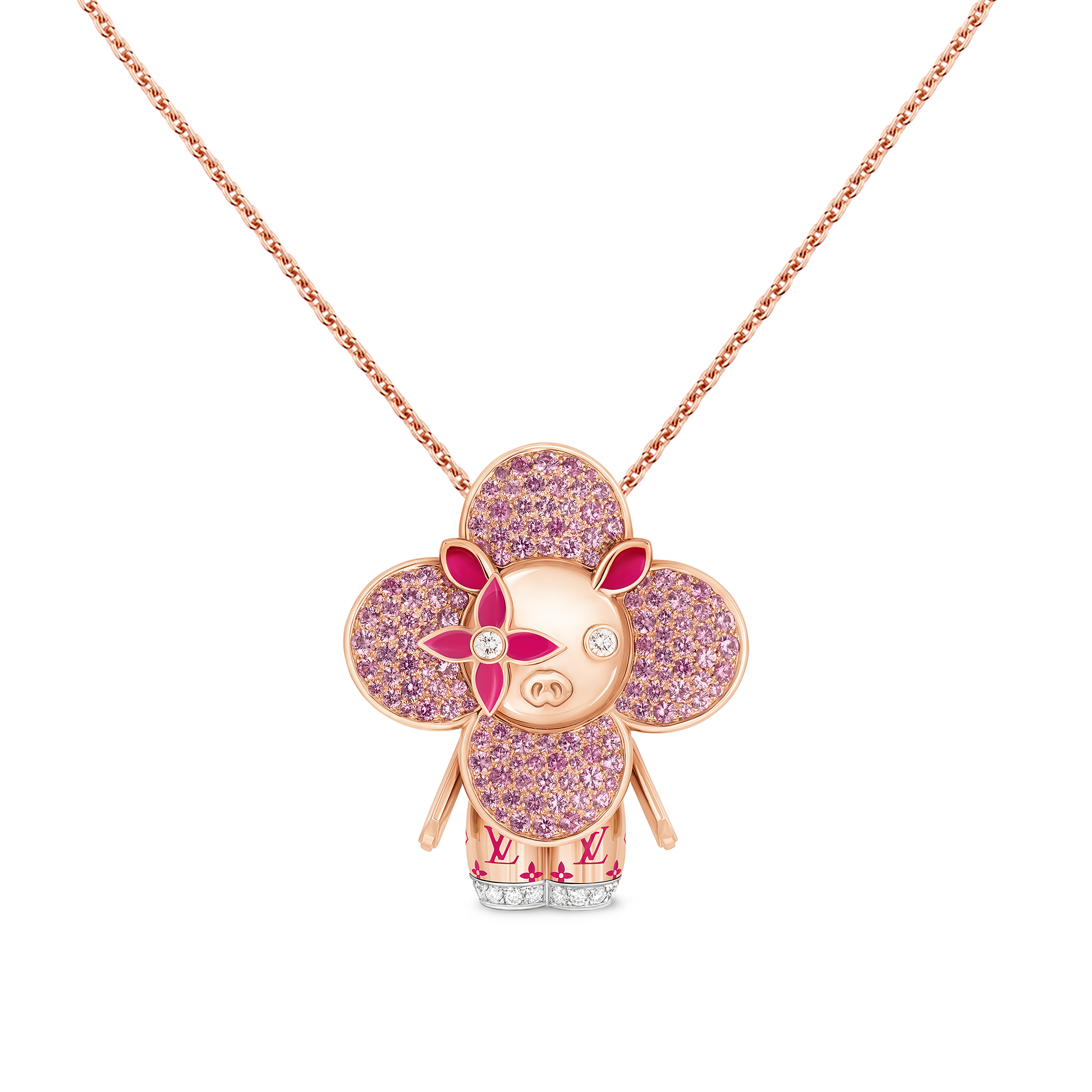 Vivienne Pig Pendant, Pink Gold, Lacquer, Diamonds & Colored Gemstones  in Les Extraordinaires