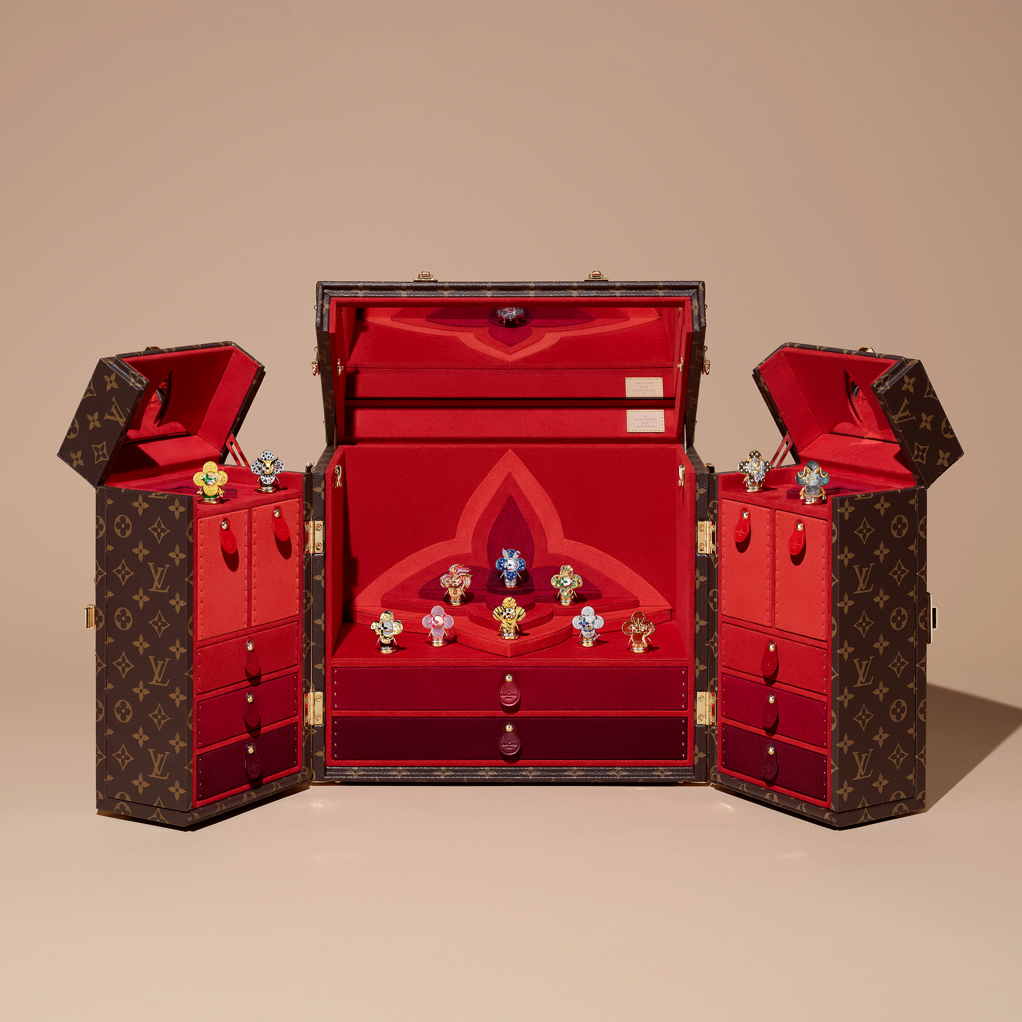 Vivienne Rooster Pendant, 3 Golds, Lacquer, Diamonds & Colored Gemstones  in Les Extraordinaires