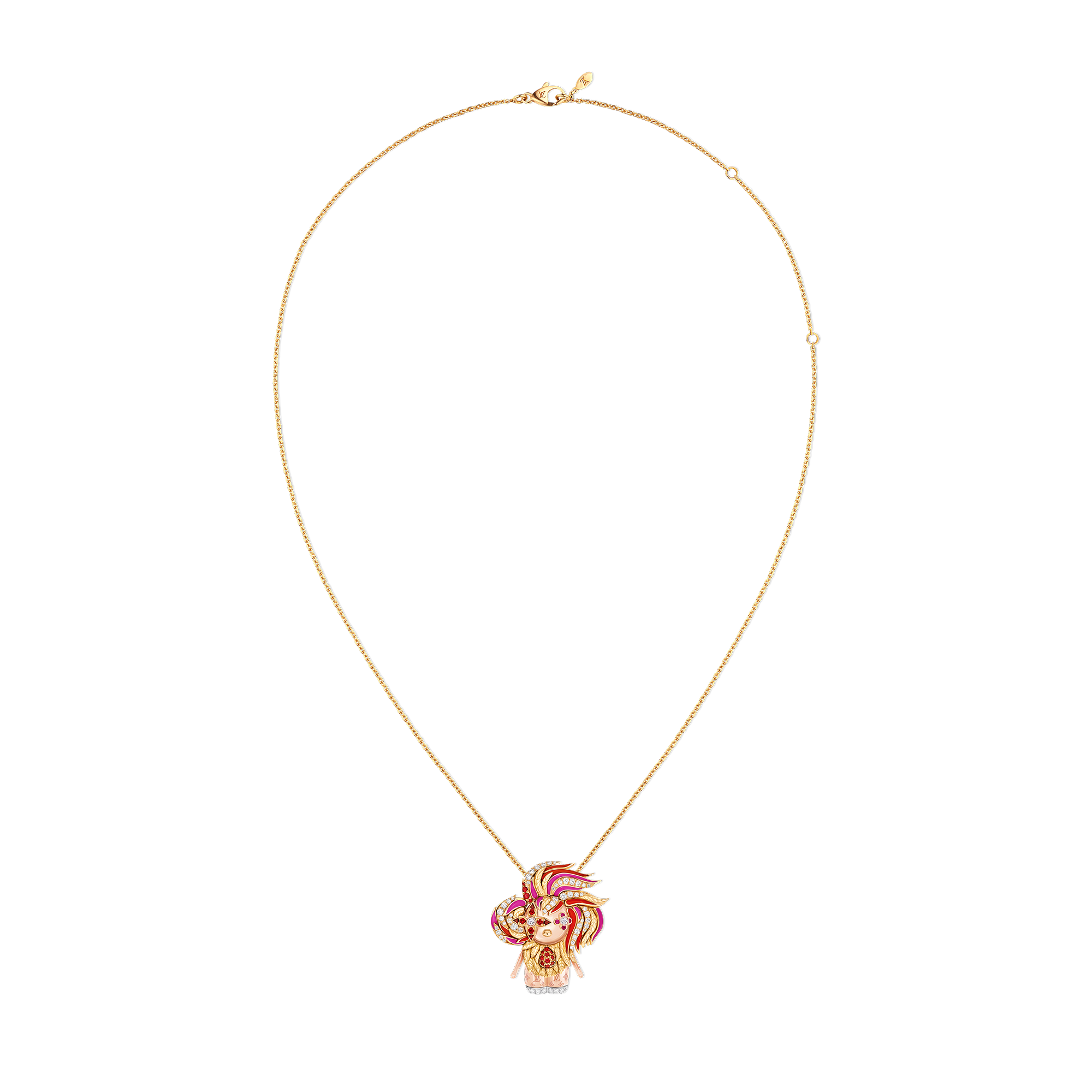 Vivienne Rooster Pendant, 3 Golds, Lacquer, Diamonds & Colored Gemstones  in Les Extraordinaires