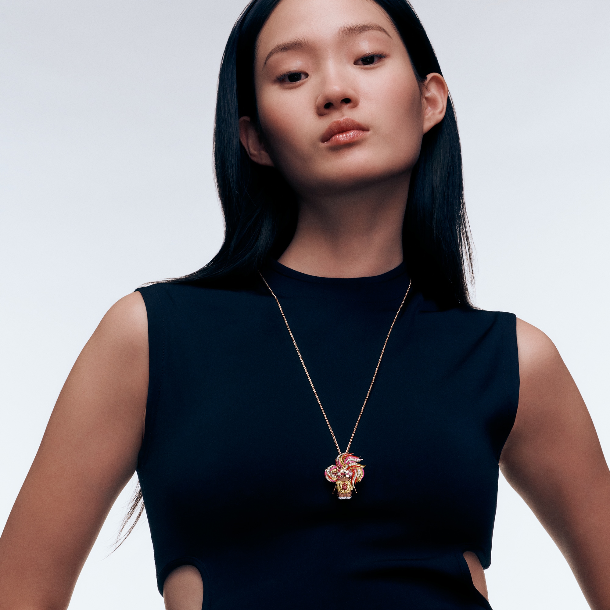 Vivienne Rooster Pendant, 3 Golds, Lacquer, Diamonds & Colored Gemstones  in Les Extraordinaires