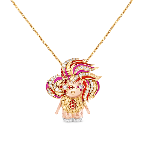 Vivienne Rooster Pendant, 3 Golds, Lacquer, Diamonds & Colored Gemstones in Les Extraordinaires's Jewelry Necklaces and Pendants collections by Louis Vuitton (Product zoom)