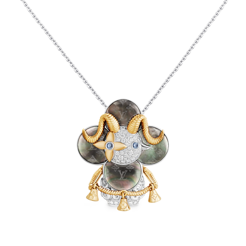 Vivienne Sheep Pendant, Yellow Gold, White Gold, Grey Mother-Of-Pearl, Diamonds & Colored Gemstones in Les Extraordinaires's Jewelry Necklaces and Pendants collections by Louis Vuitton (Product zoom)