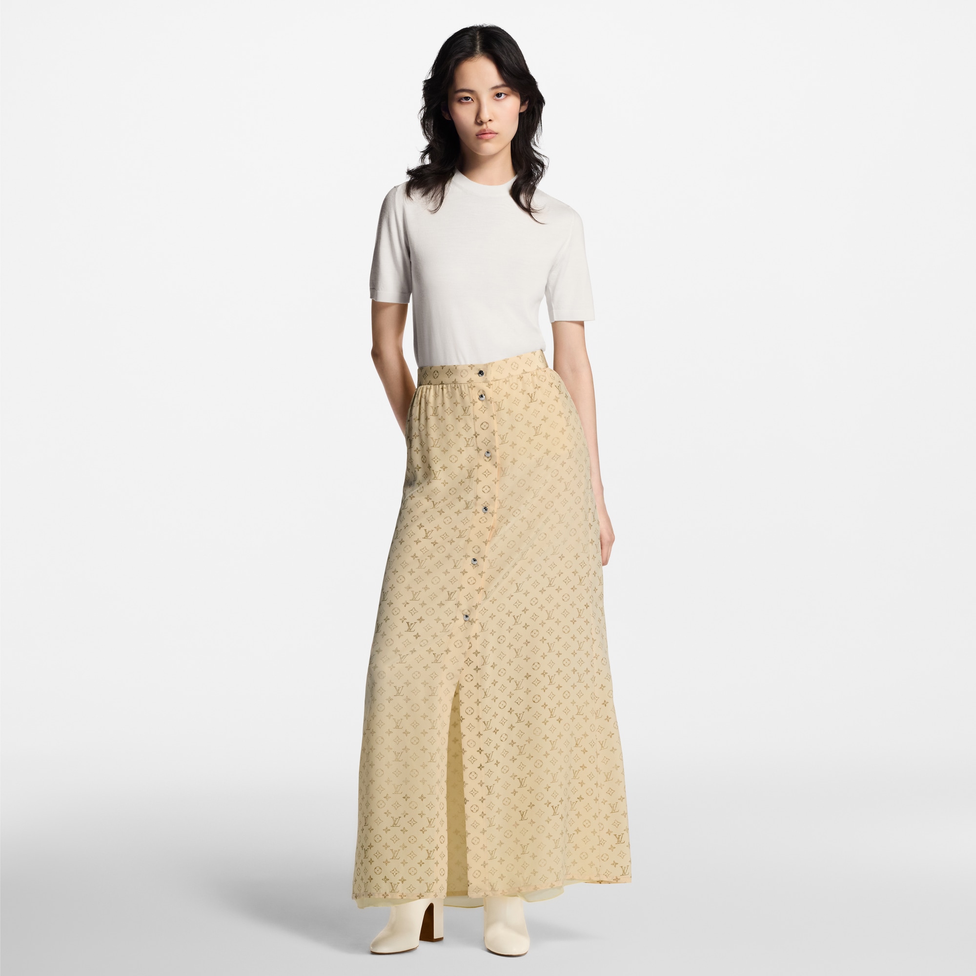 Washed Monogram Maxi Skirt  in Women