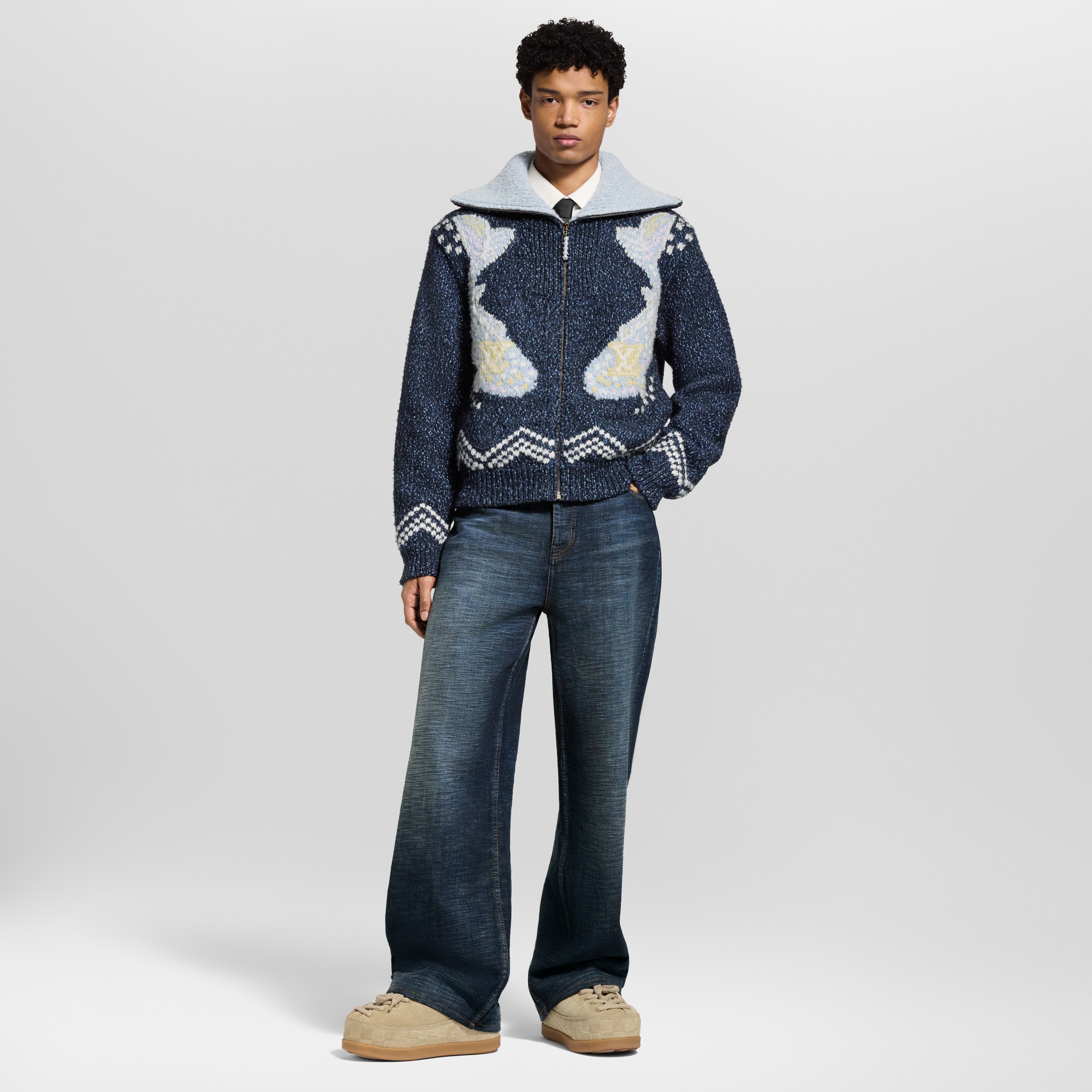 Zippered Knitted Blouson  in Men